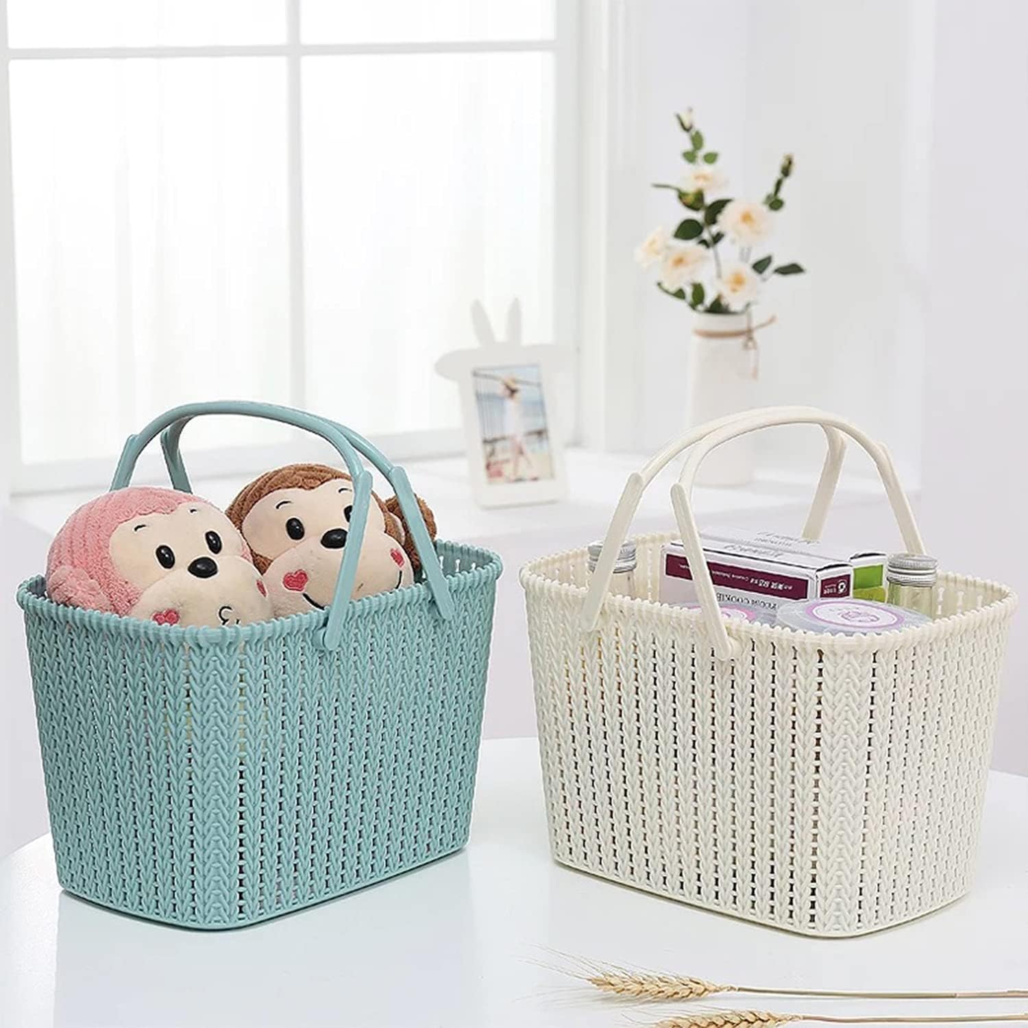 HOUZHeng Portable Rattan Shower Caddy with Dual Handles
