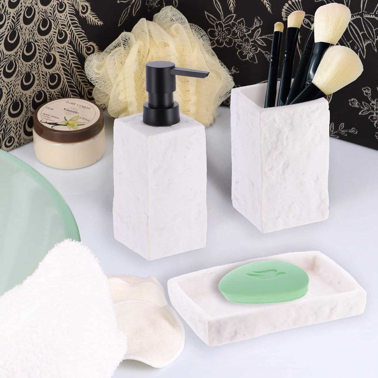 Evid Eco - White Stone Effect soap dispenser tray