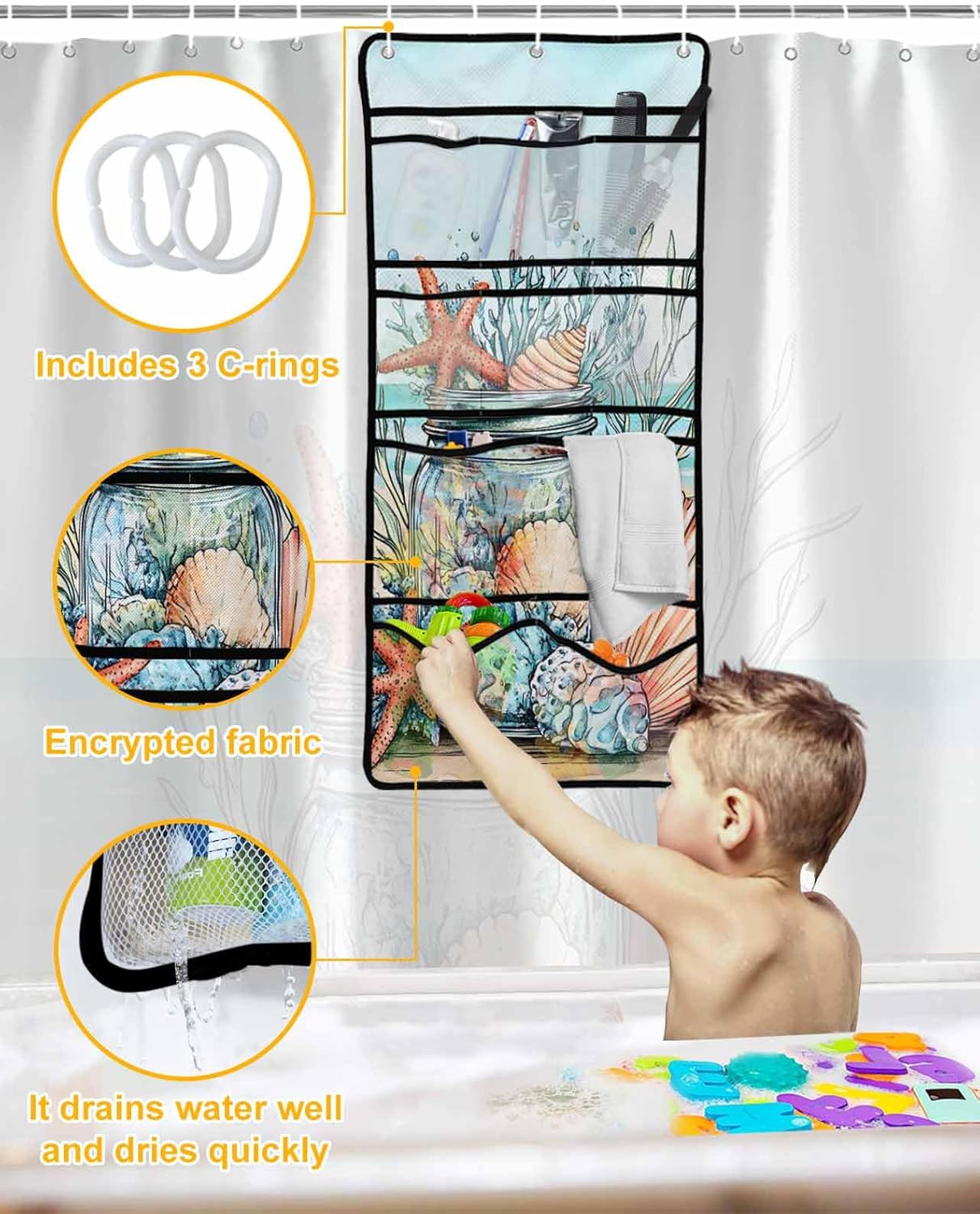Easy Install Mesh Shower Organizer Waterproof 10-Pocket caddies