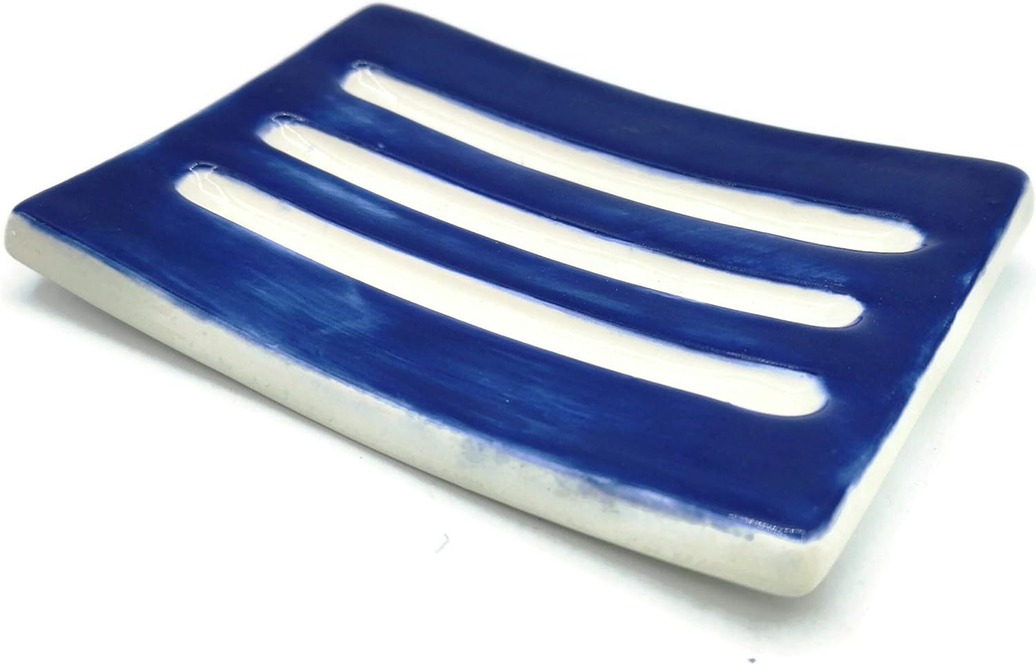 Dark Blue Handmade Ceramic Soap Dish Minimalist Rectangle Holder