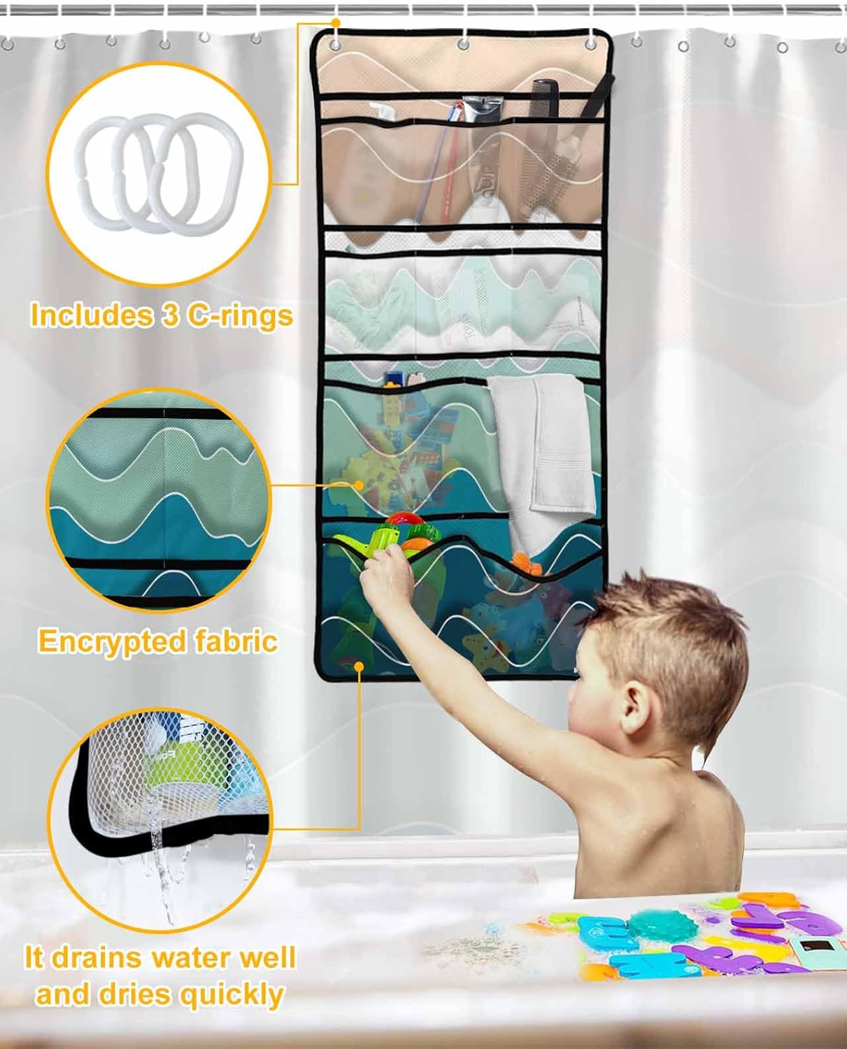 Quick Mesh Shower Caddy with 10 Storage Pockets for Bathroom Organizer