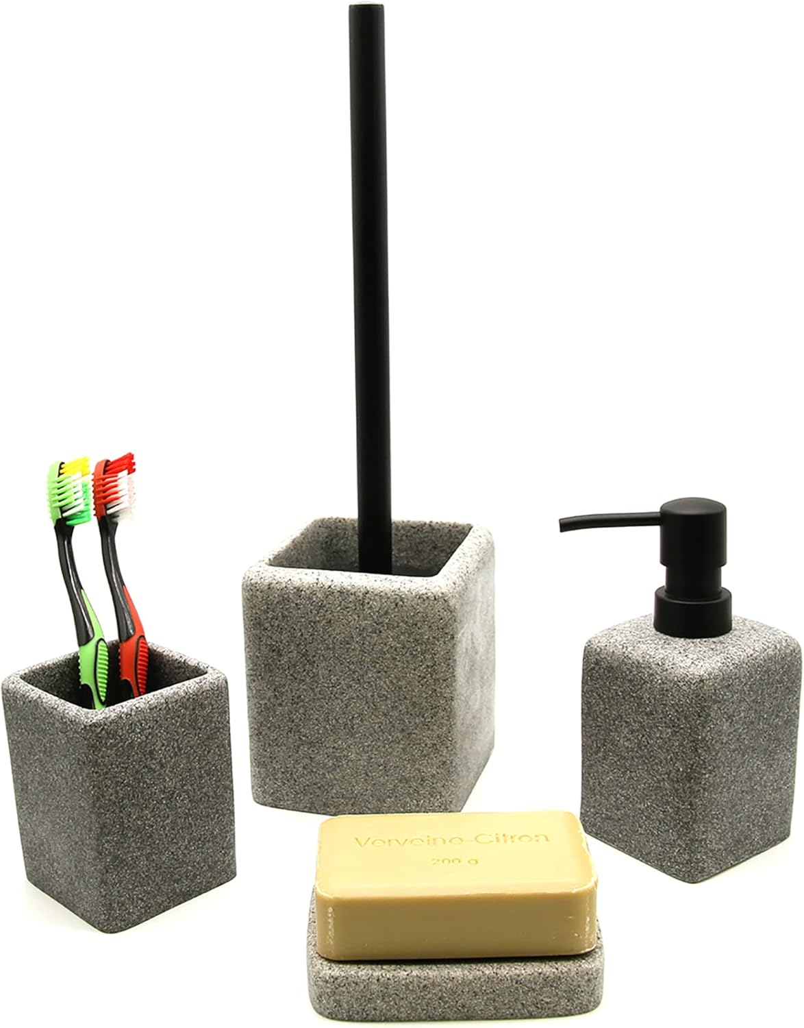 RectangularGreyGraniteSoapDishCupDispenser