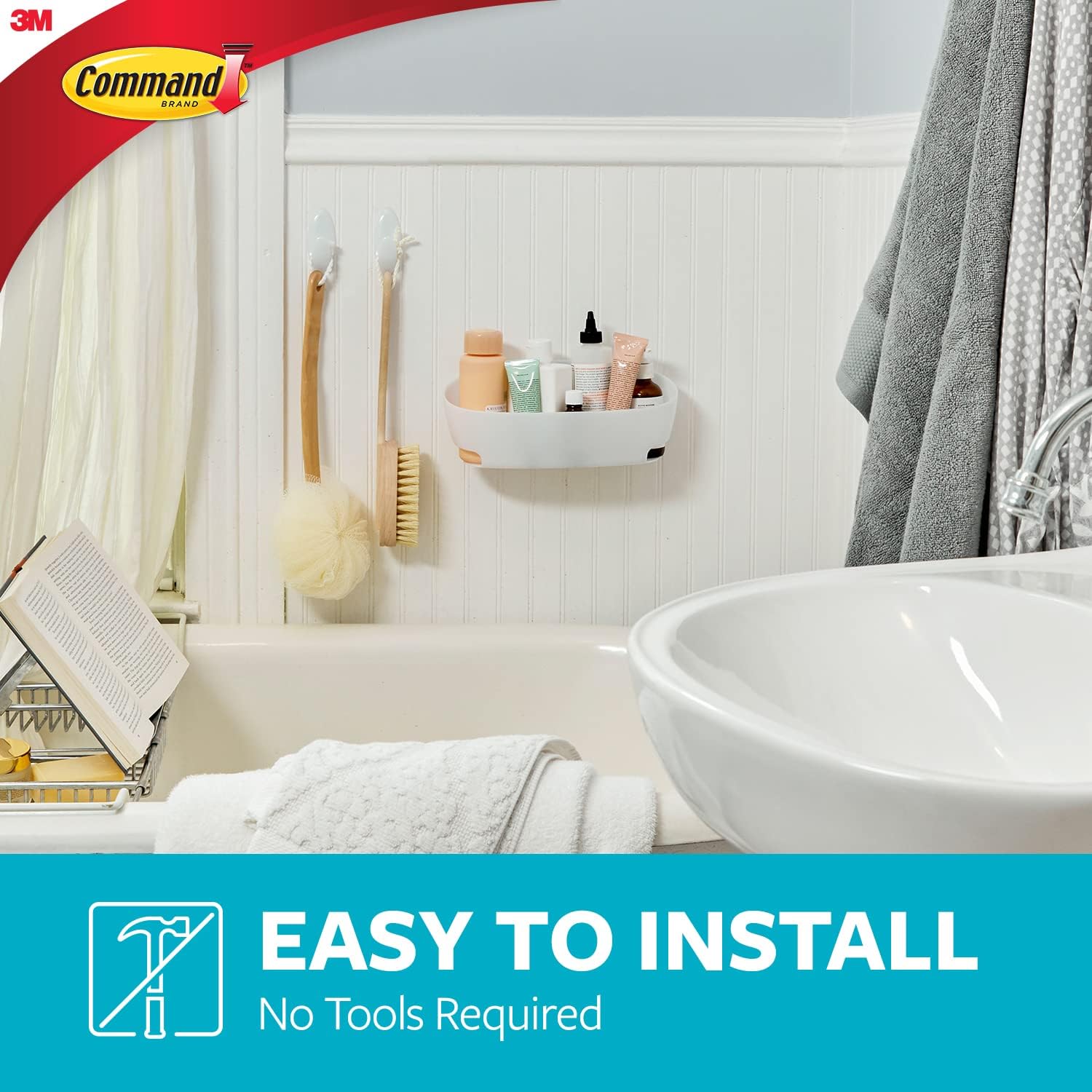 3M Command 127-inch Removable Shower Caddy with Shutter-Ready adhesive