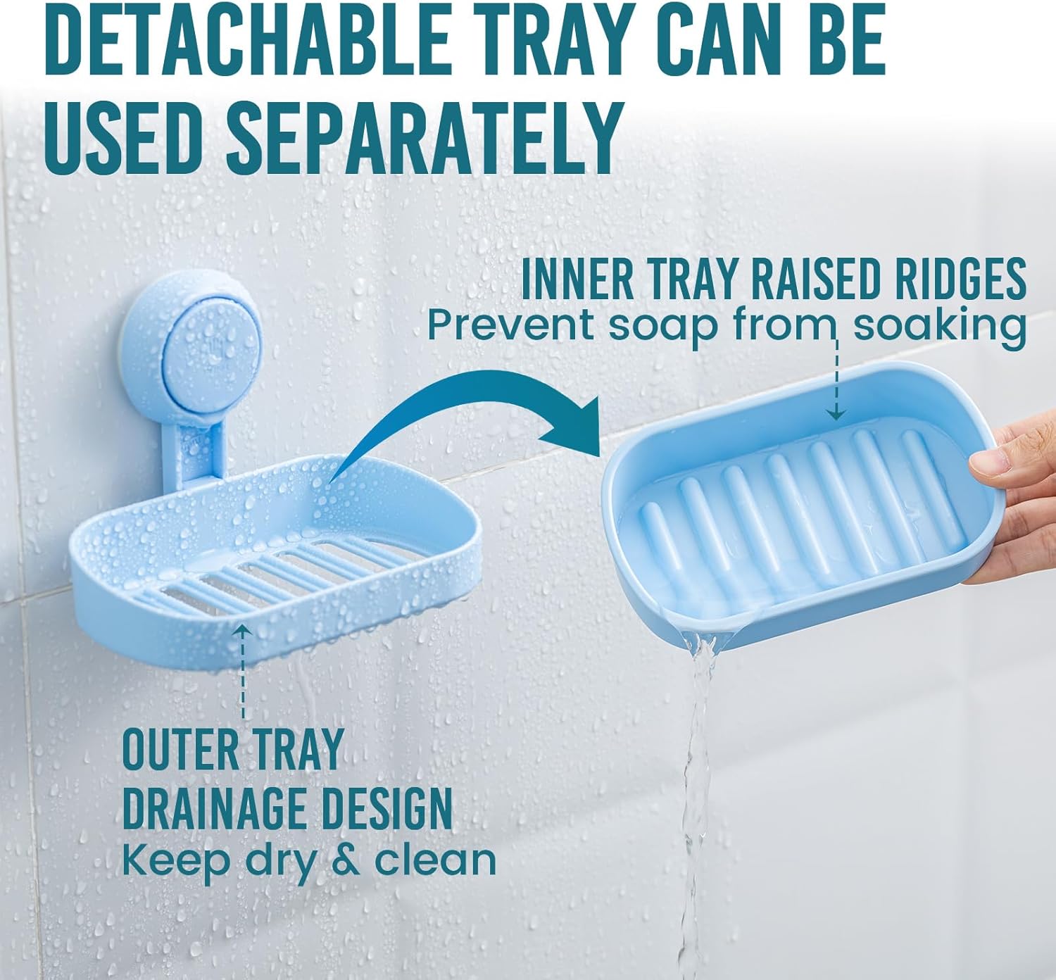 TAILI Soap Dish Bar Holder Suction Cup Blue