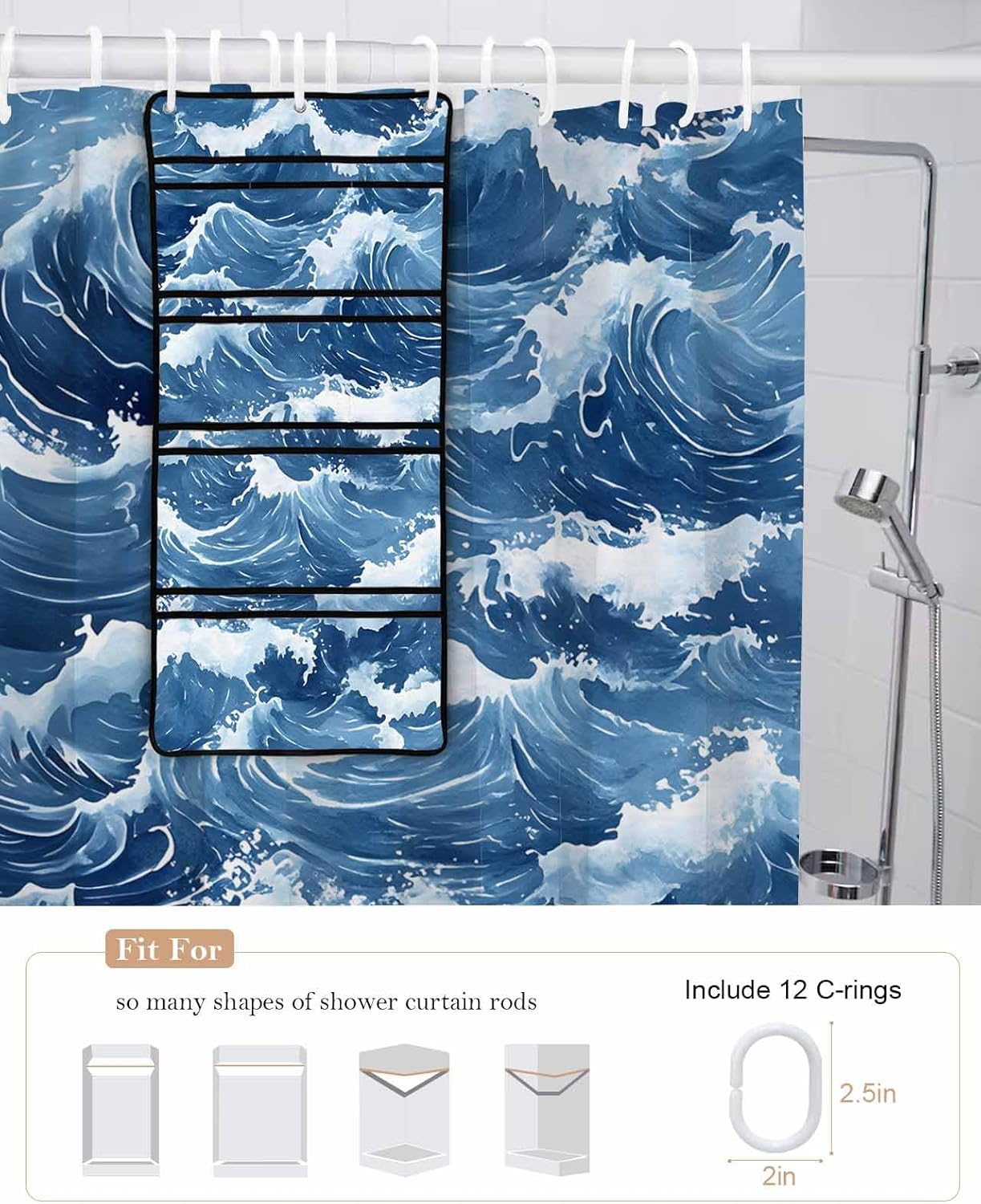ZFUNCING Abstract Blue Meshed Bath Room Organizer Set 10 Pockets