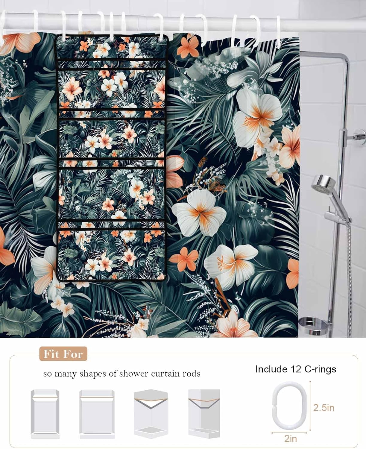 ZFUNCING Mesh Shower Organizer Set Tropical Pastoral Floral