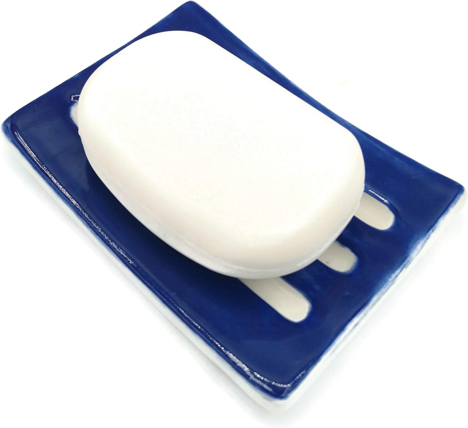 Dark Blue Handmade Ceramic Soap Dish Minimalist Rectangle Holder