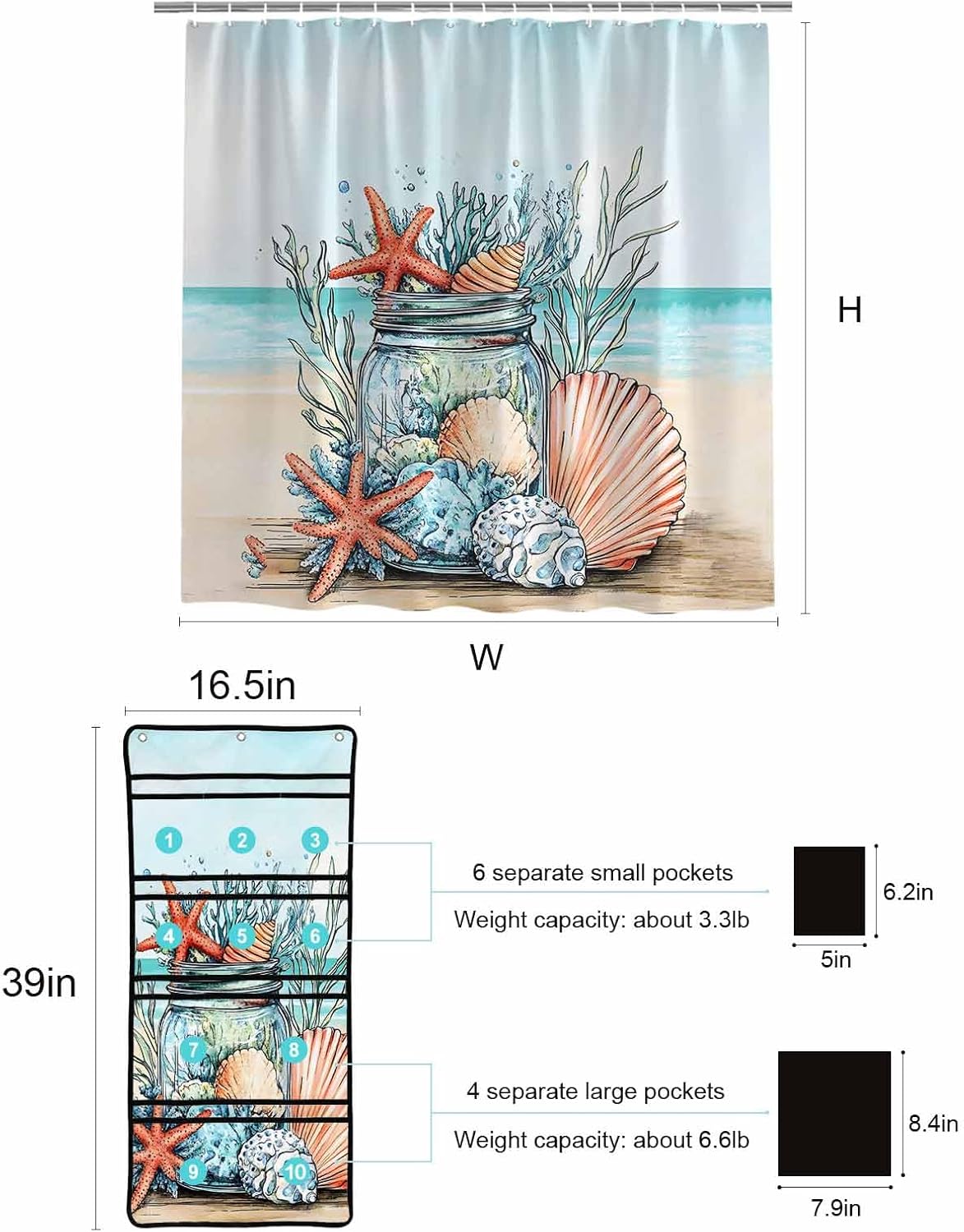Easy Install Mesh Shower Organizer Waterproof 10-Pocket caddies