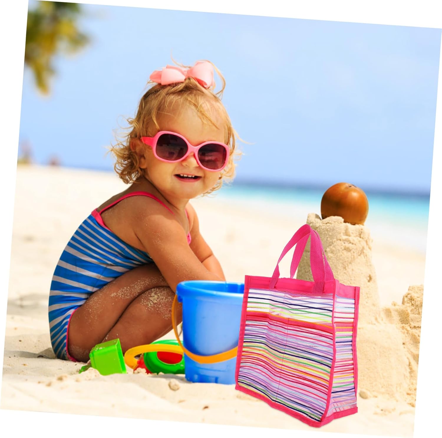 TOYANDONA Kids Beach Tote Bag with Mesh Lining