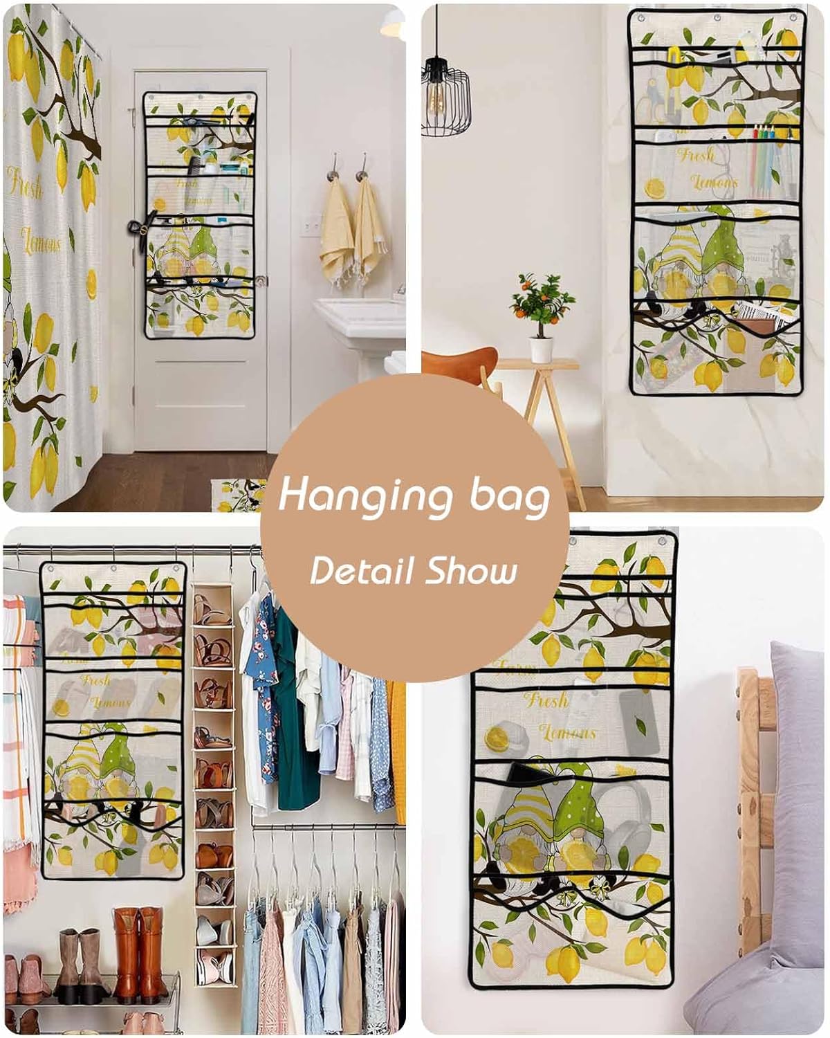 ZFUNCING Farm Yellow Lemon Yellow Gnome Mesh Shower Curtain Organizer Set Waterproof Rustic