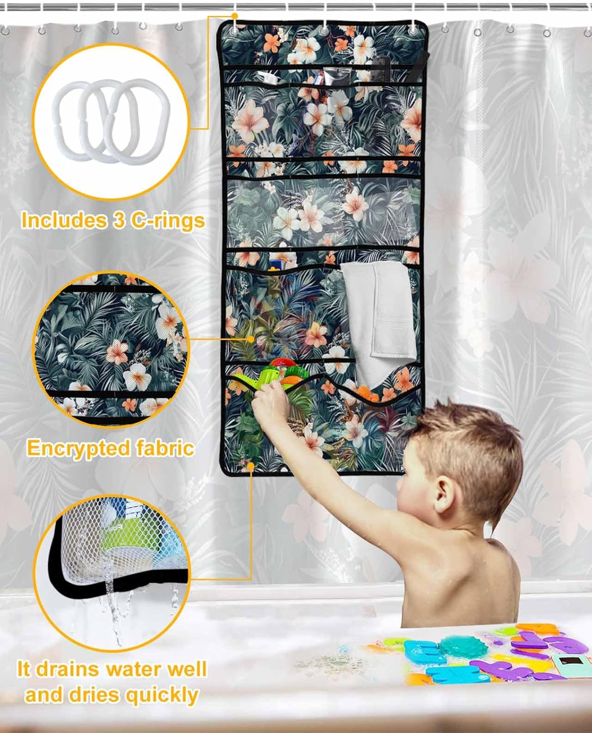 ZFUNCING Mesh Shower Organizer Set Tropical Pastoral Floral