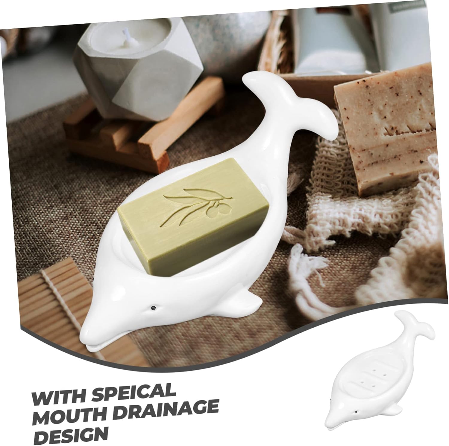 Alipis Cute Dolphin Ceramic Soap Dish Self Draining