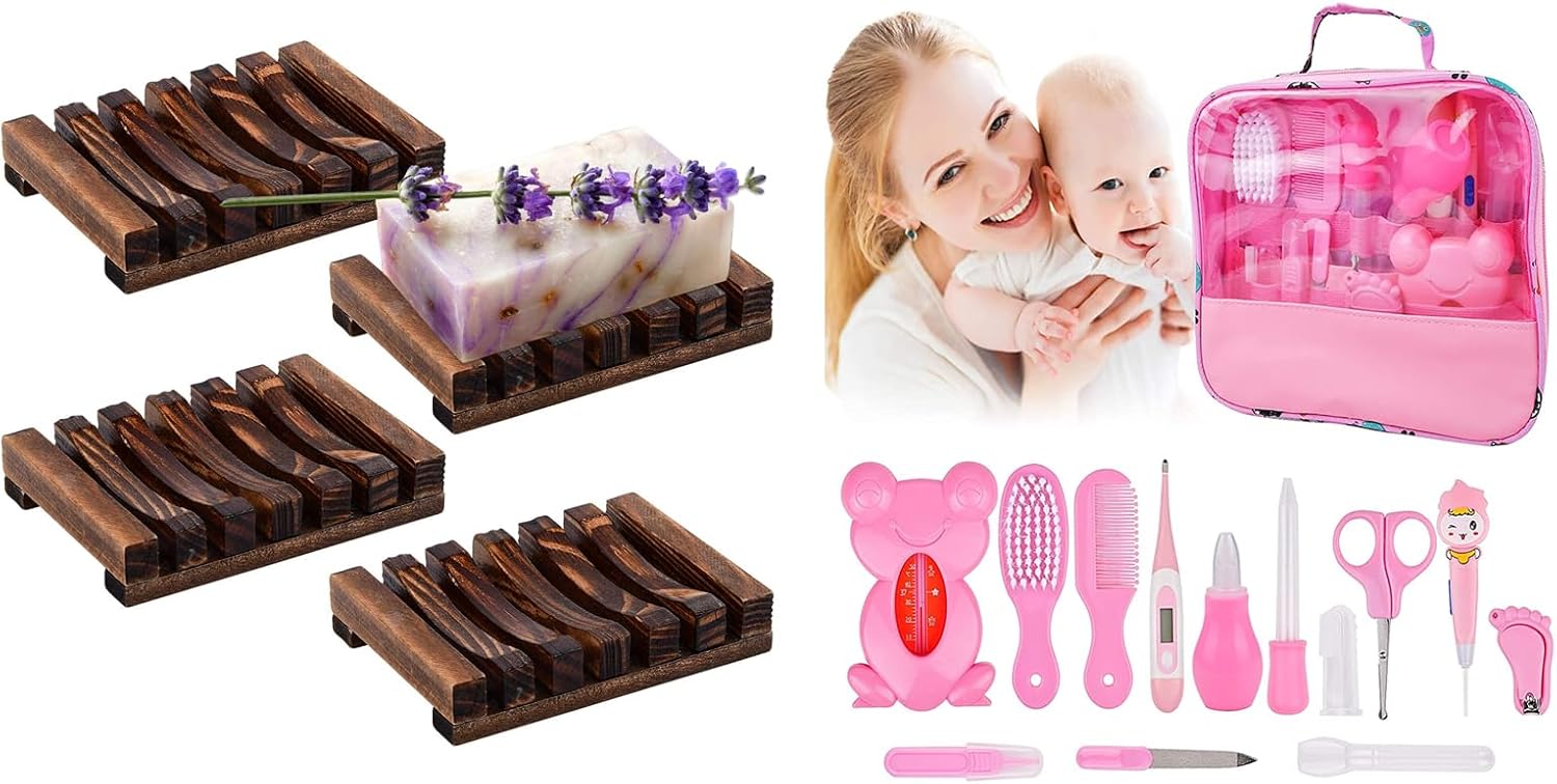 4-Piece Bamboo Soap Holder for Babies