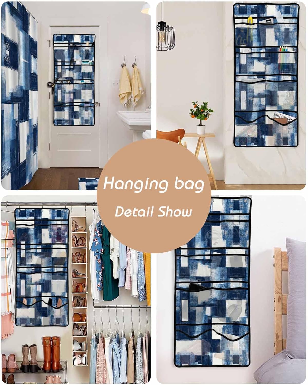ZFUNCING 10-Pockets Mesh Organizer Abstract Blue White Waterproof Bath Use