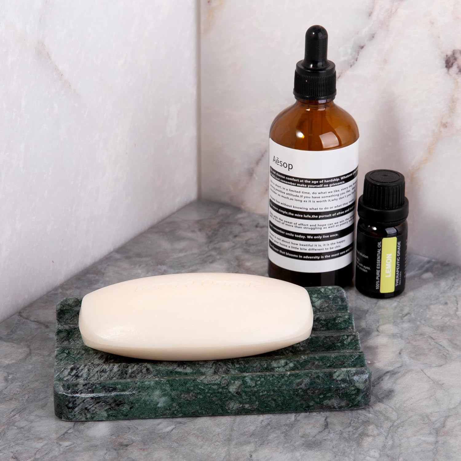 2PC Koville Indian Natural Green Marble Soap Dish for Bathroom