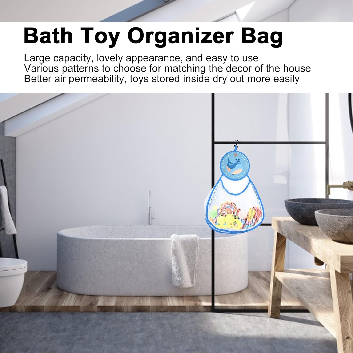 Naroote Bath Toy Holder Organizer Mesh Bag with Hanging Design