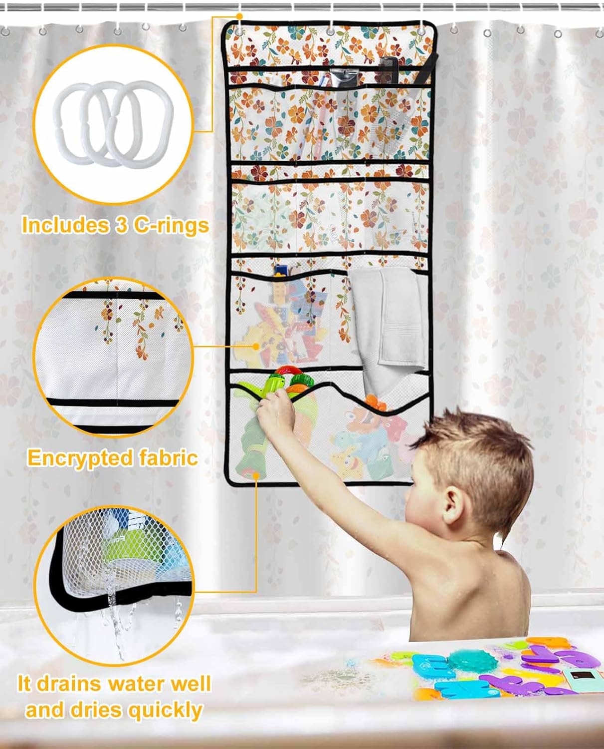 Sleek Mesh Organizer in Botanical Floral Design