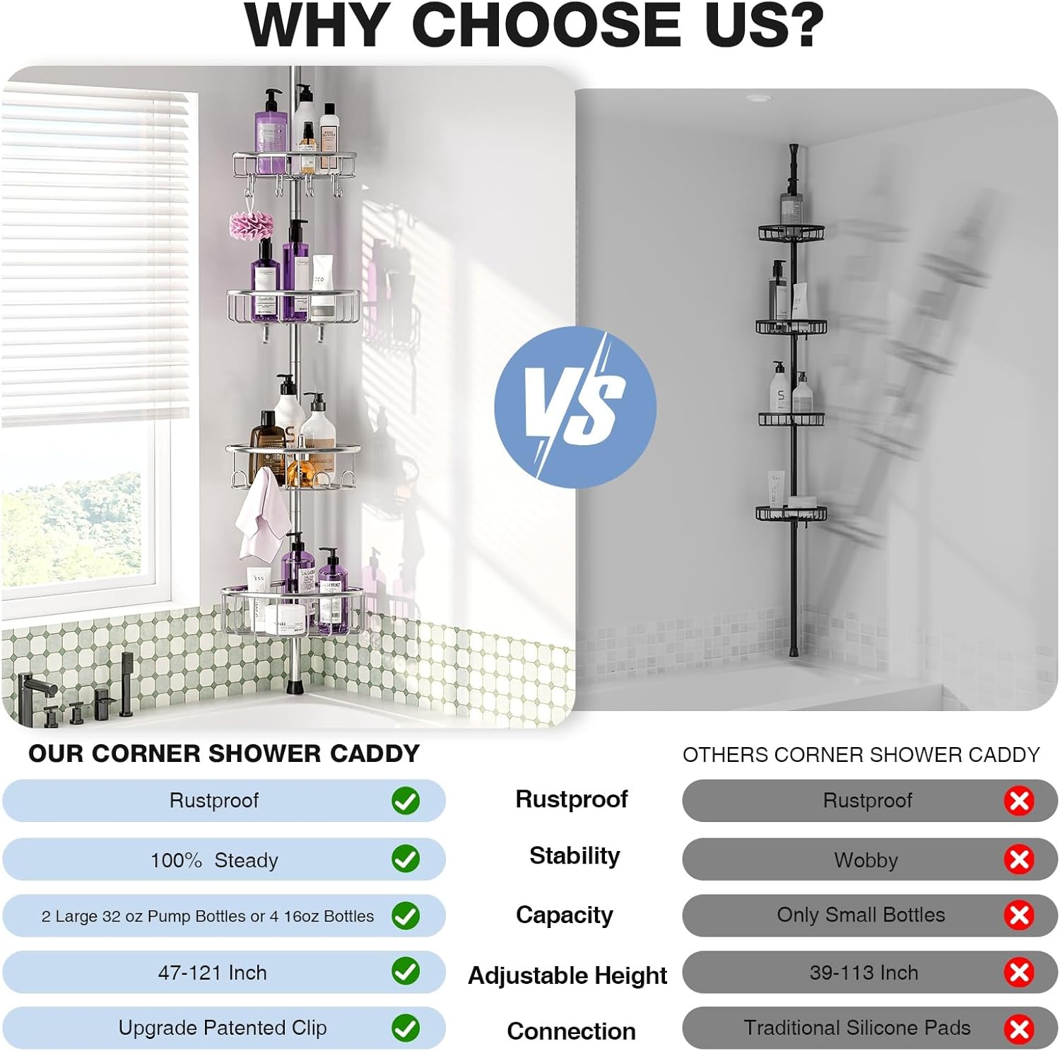 EssenceMe Corner Shower Caddy Tension Pole