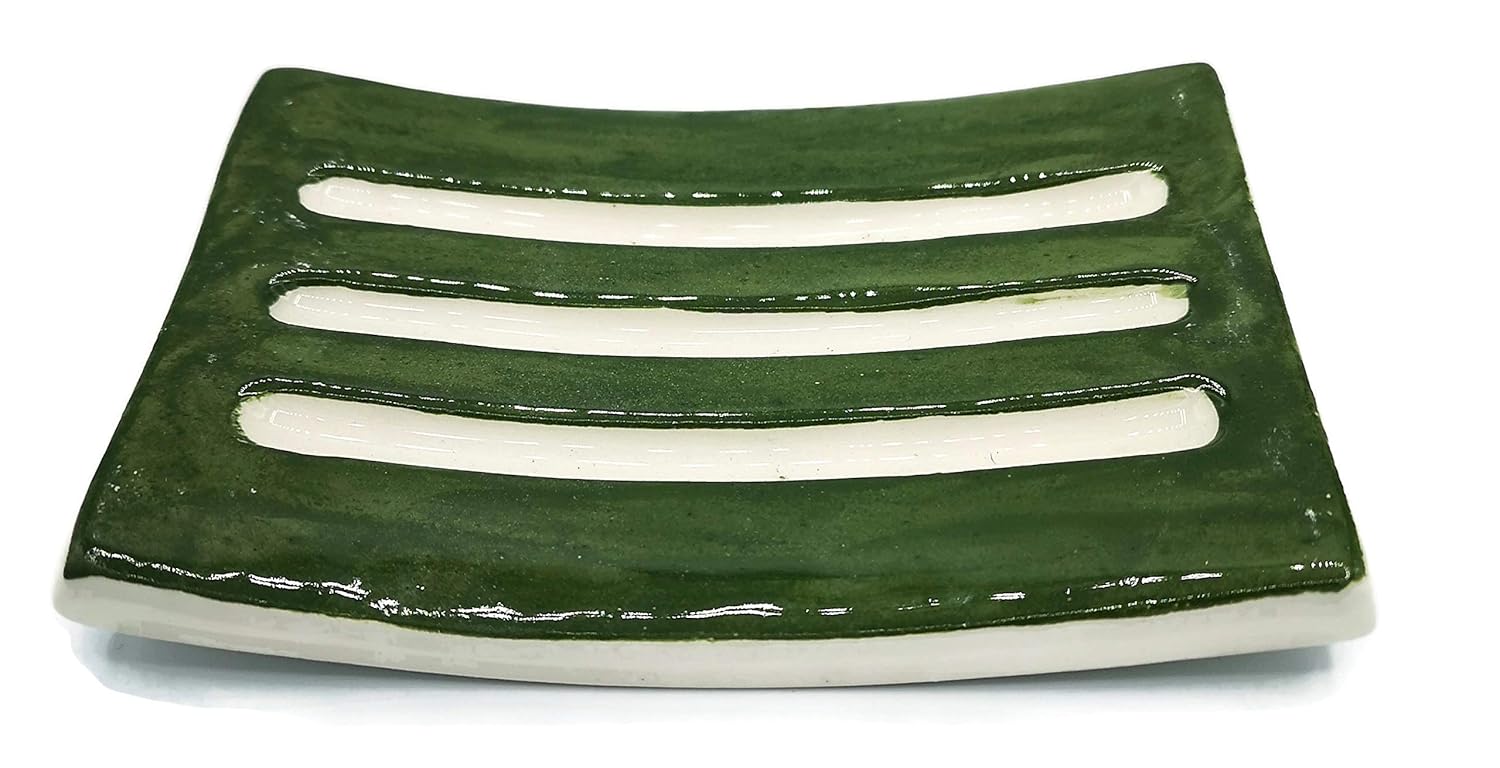 Handmade Olive Green Ceramic Quickly Drying Bar Soap Dish 13cm x 8cm