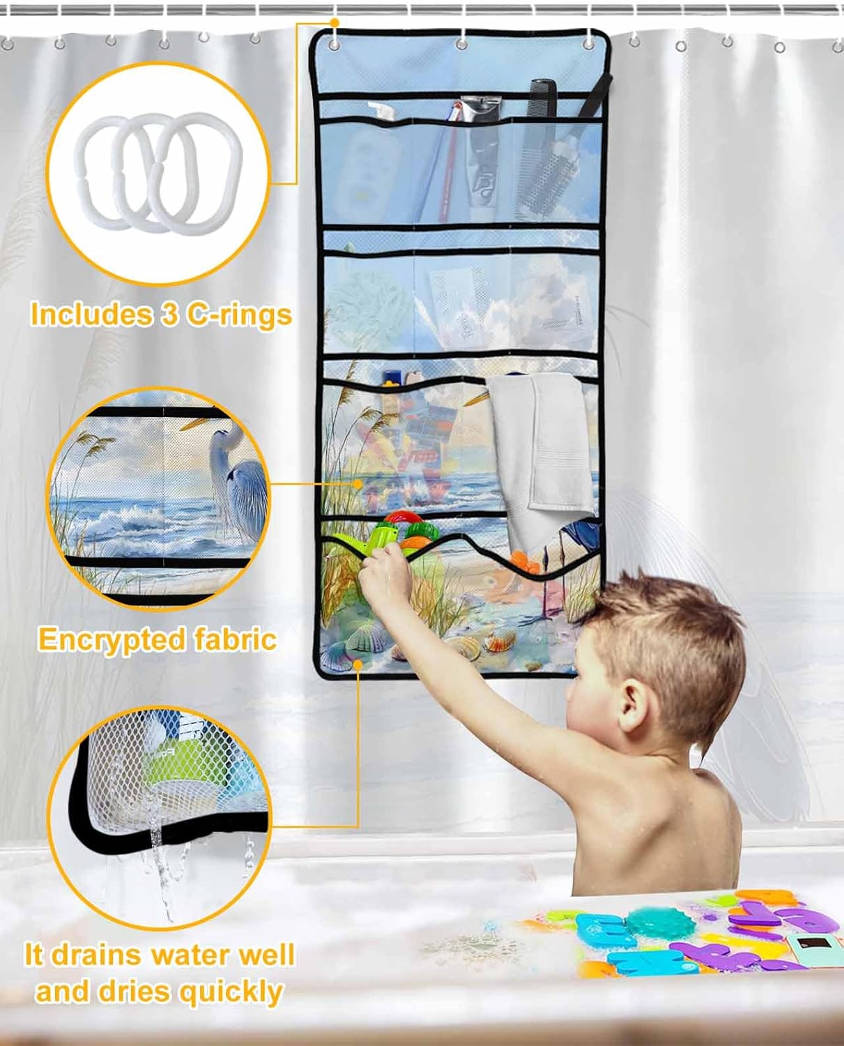 Waterproof Mesh Shower Caddy with 10 Pockets Easy to Hang Style Bathroom Organizer