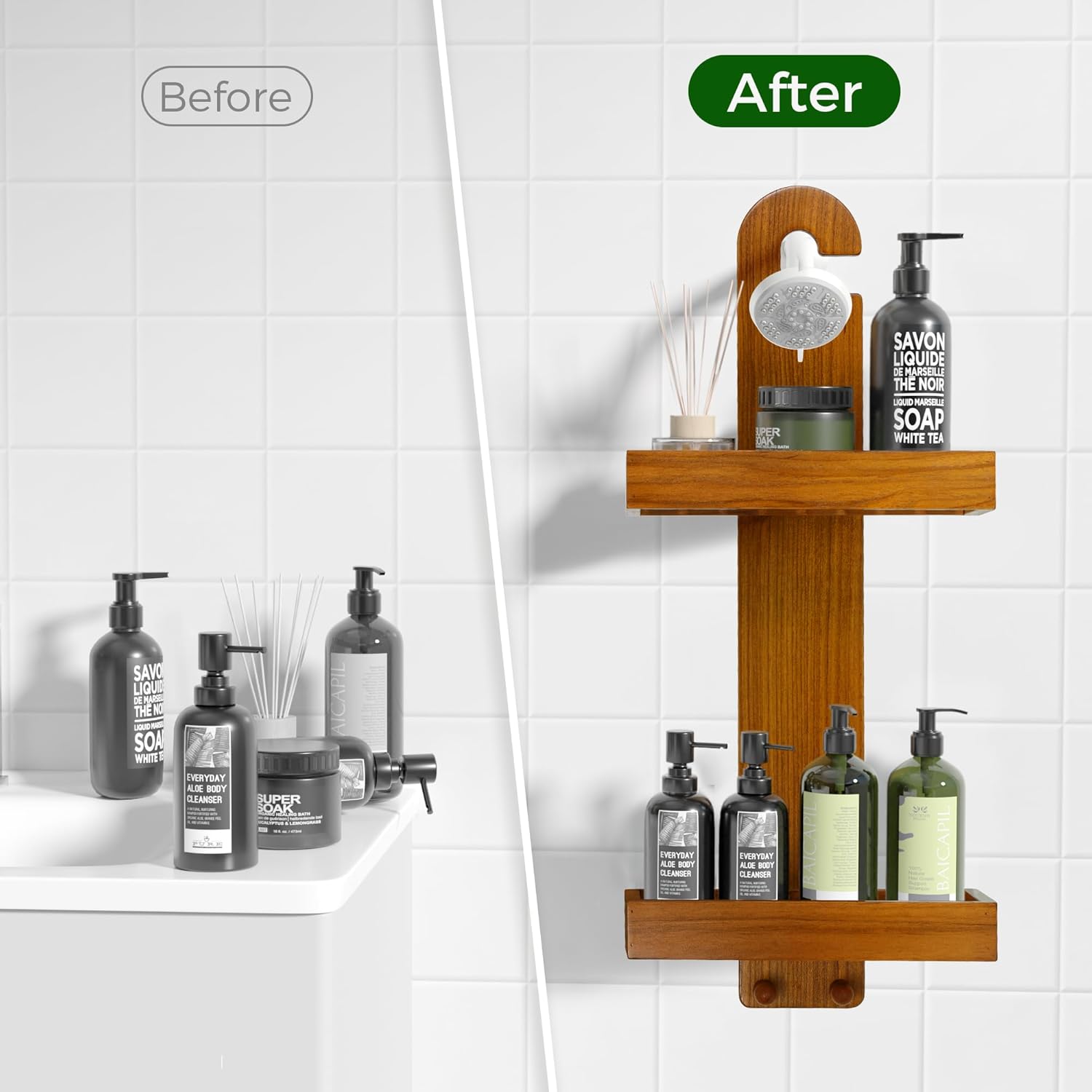 Utoplike Multi-Purpose Teak Wood Shower Caddy