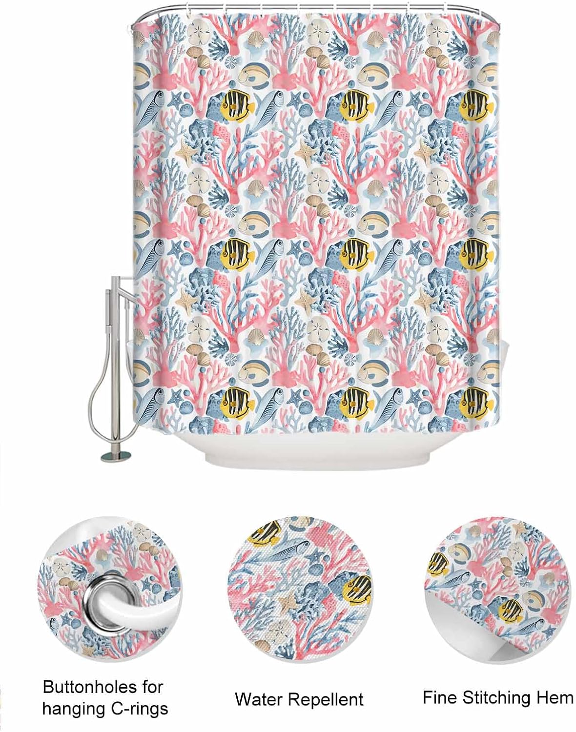 ZFUNCING Mesh Shower Curtain Set 10-Pockets Waterproof