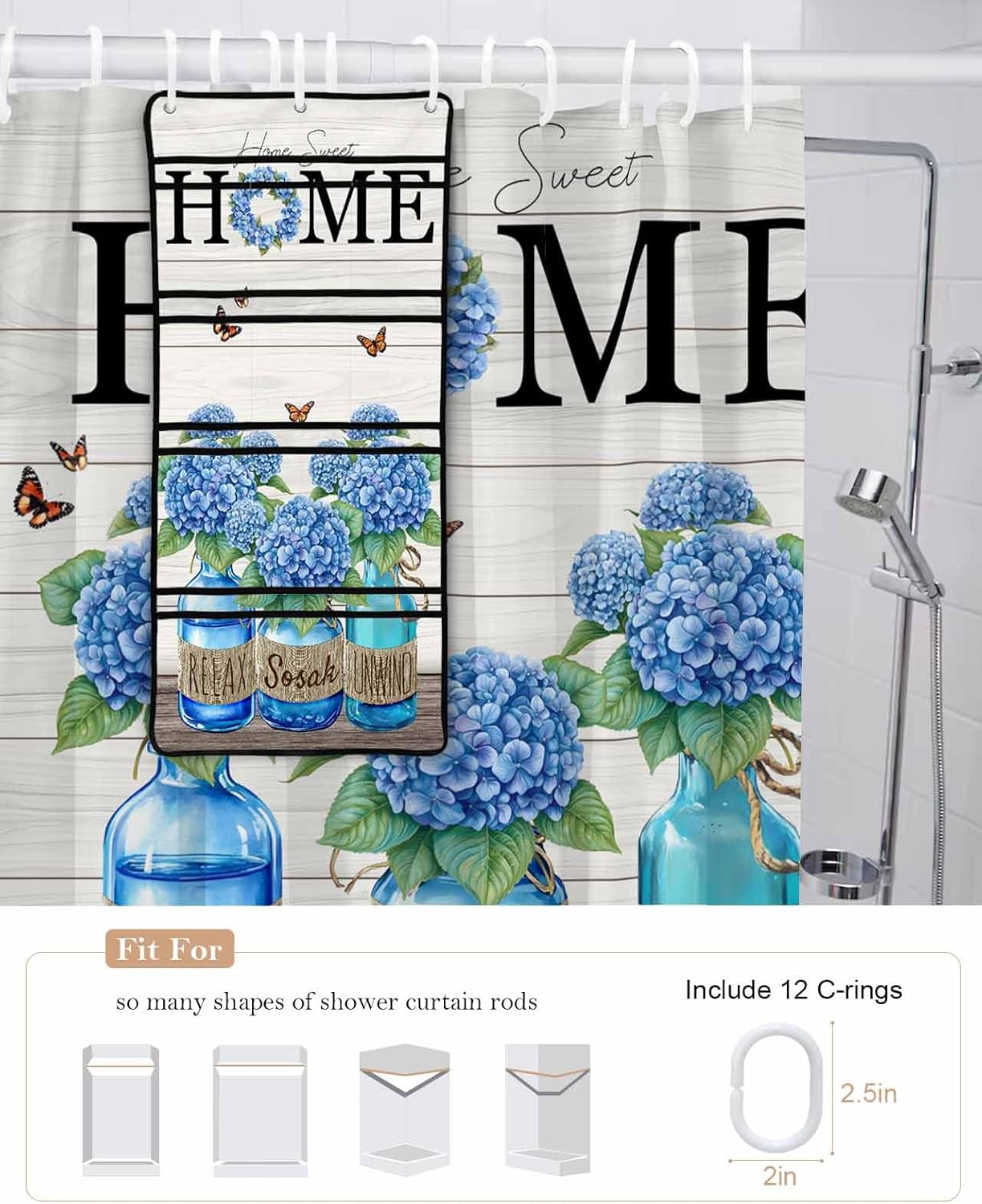 ZFUNCING Shower Curtain Set with Hooks and Organizer