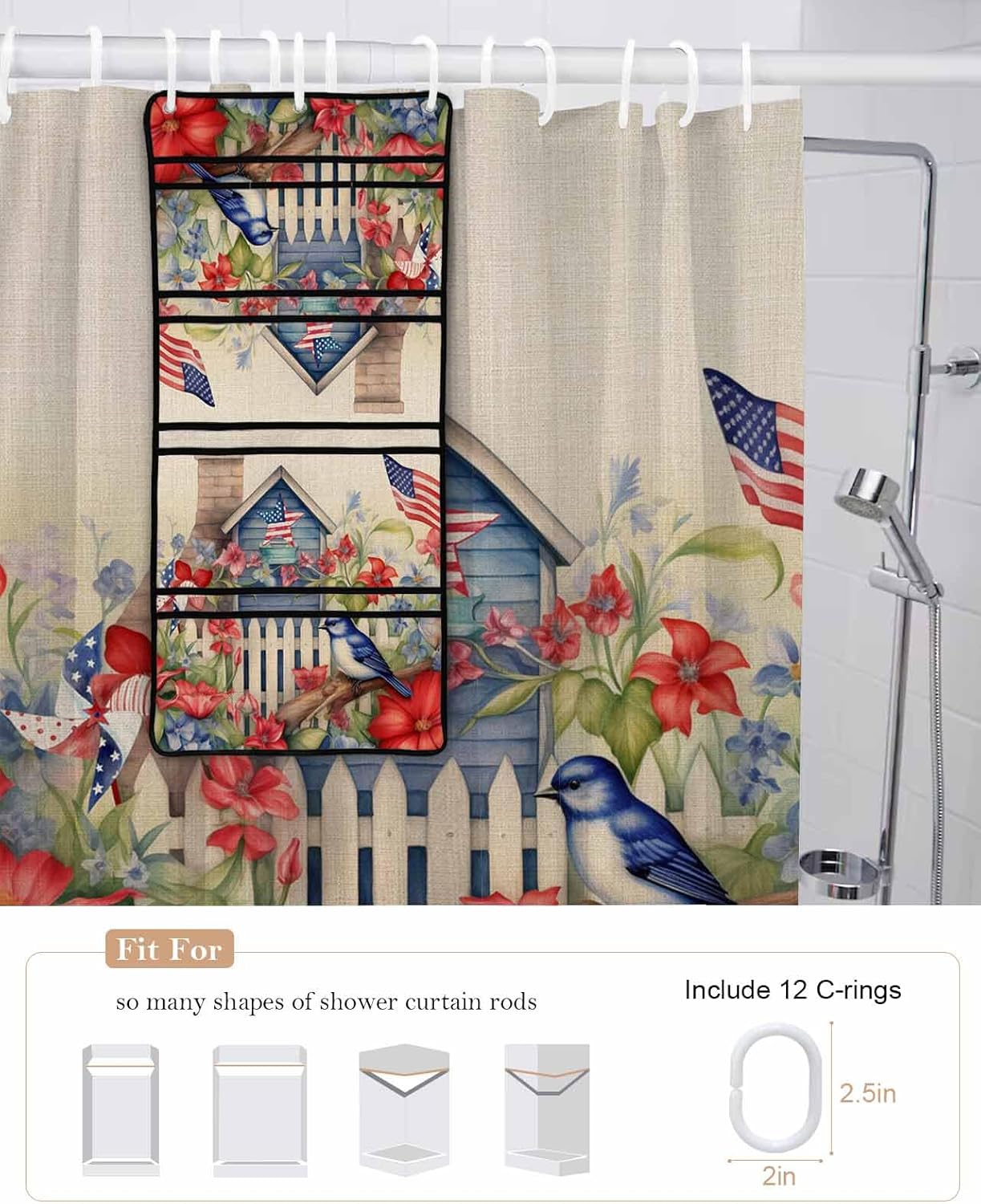Waterproof Shower curtain with mesh caddy for home use