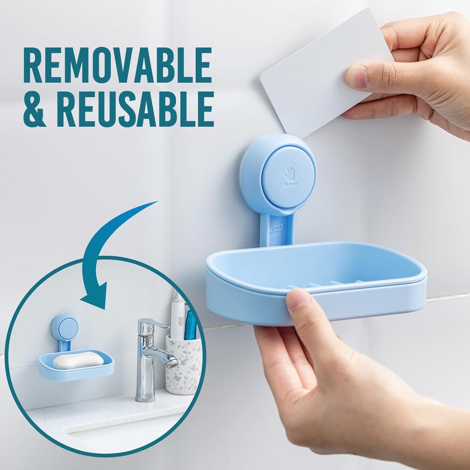 TAILI Soap Dish Bar Holder Suction Cup Blue