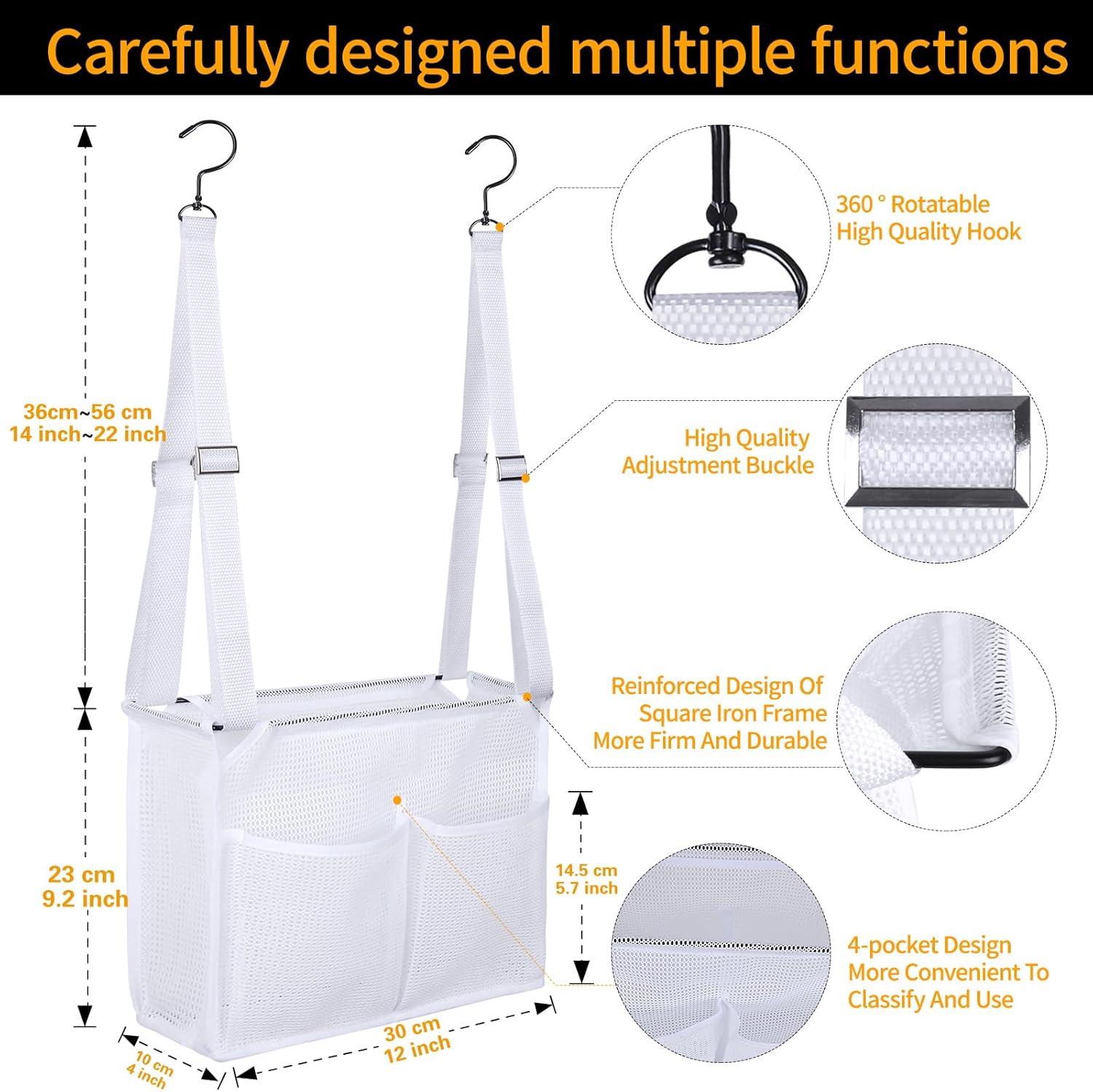 4 Storage Pockets Adjustable Mesh Bathroom Bag