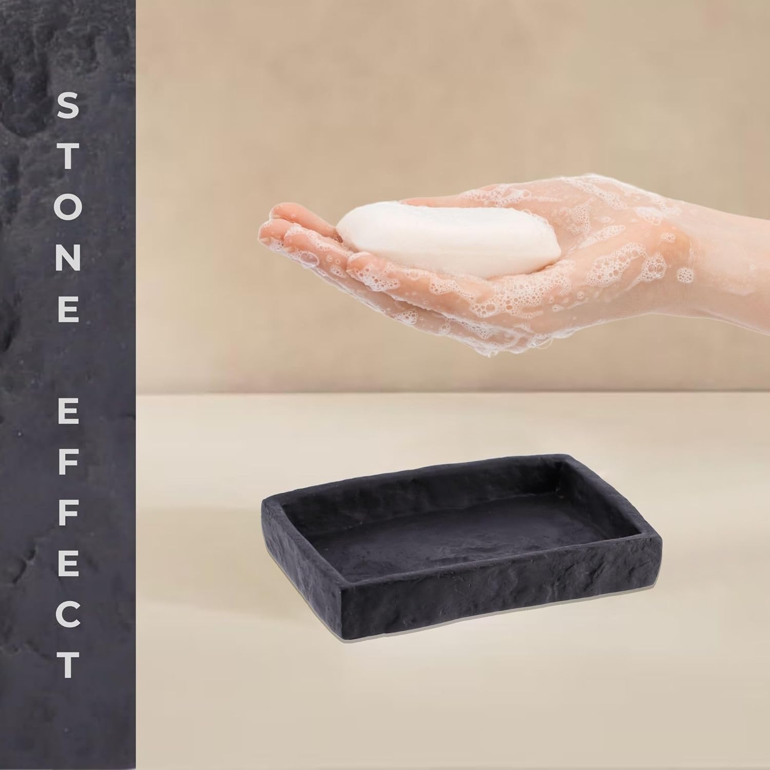 EVIDECO Black Stone Effect Soap Dish Tray