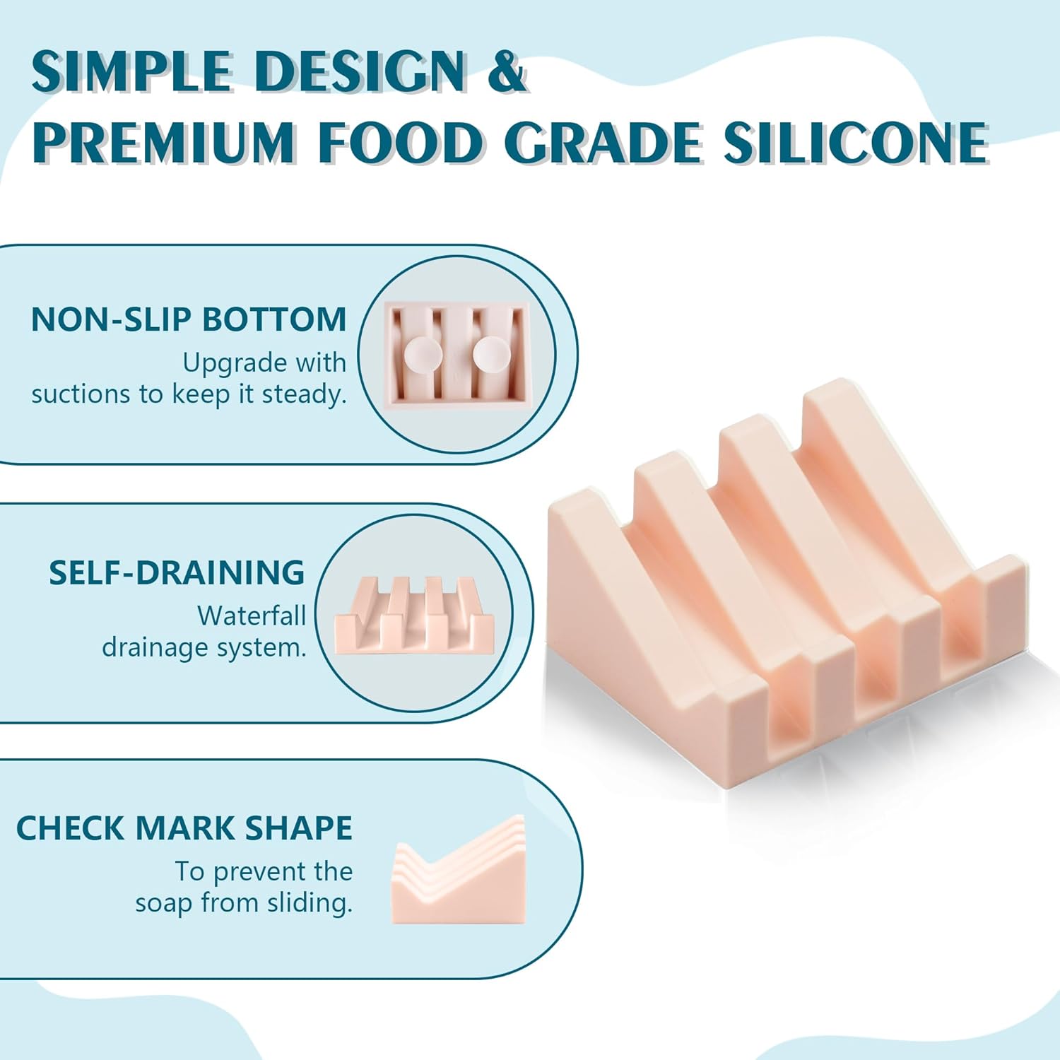Upgrade Silicone Soap Dishes with Suction Drainage