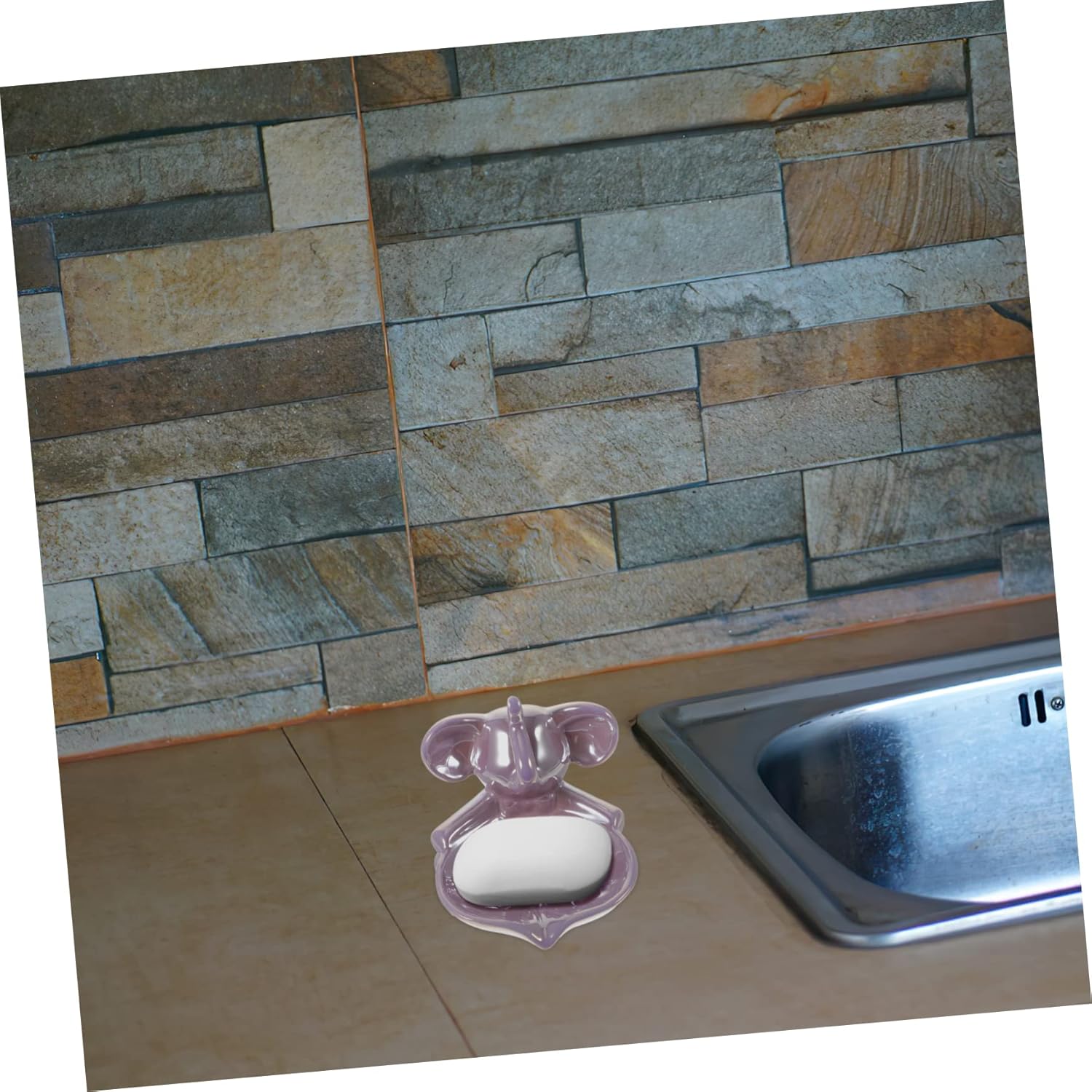 Cute Elephant Ceramic Soap Holder Self Draining Purple Design