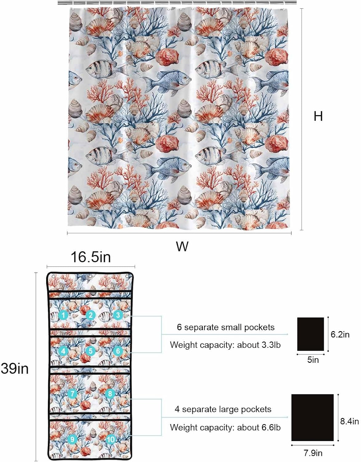 Shower Curtain Organizer Set - Waterproof Mesh Perfect For Bathroom Storage