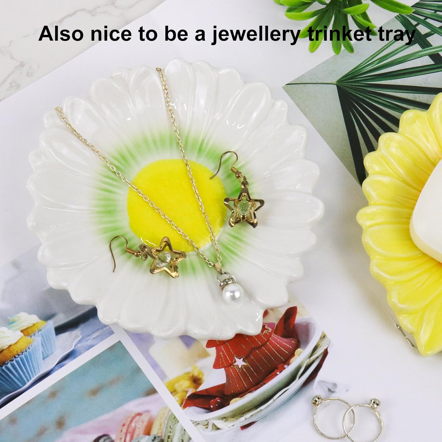 Polyroyal Daisy Flower Ceramic Waterfall Soap Dish Self-Draining