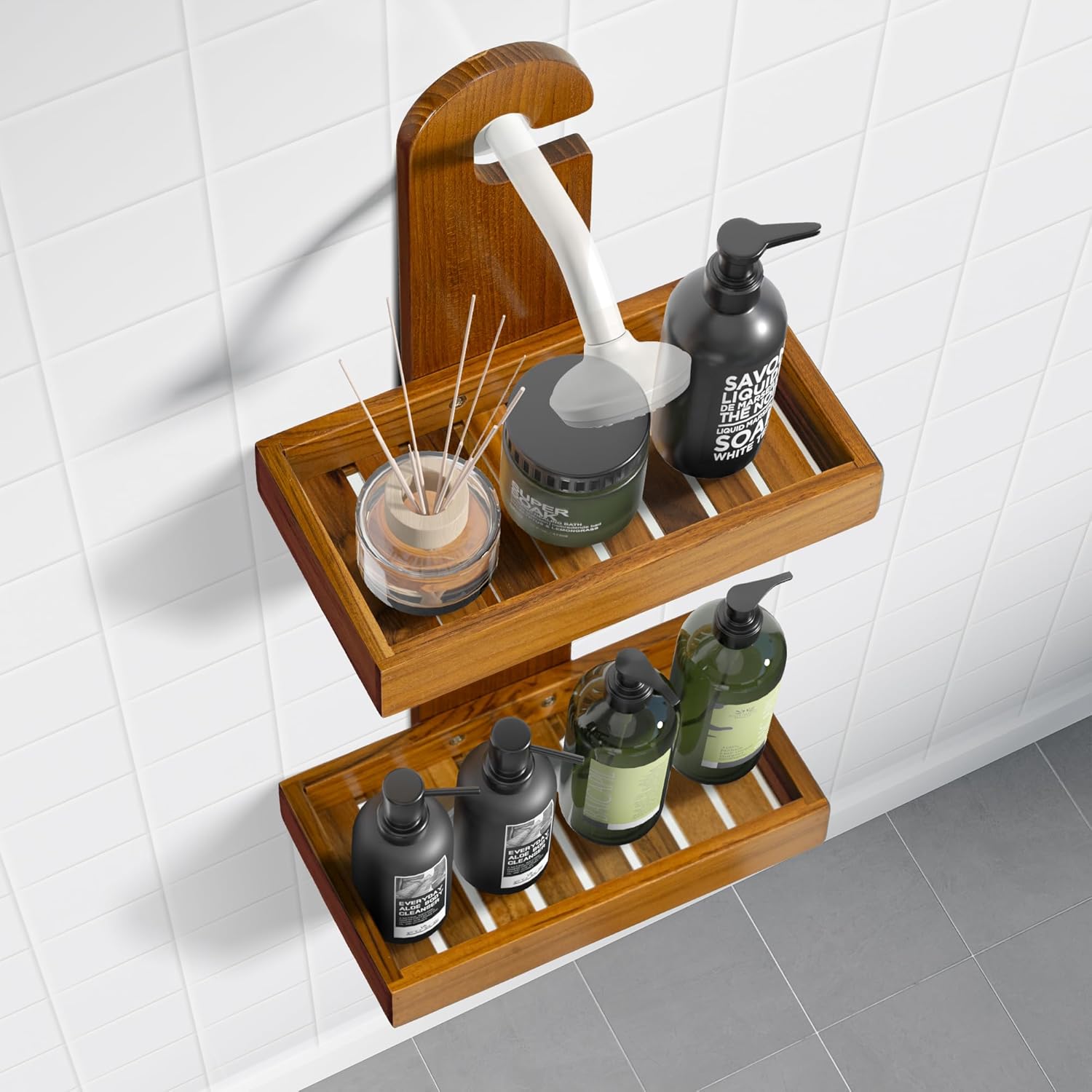 Utoplike Multi-Purpose Teak Wood Shower Caddy
