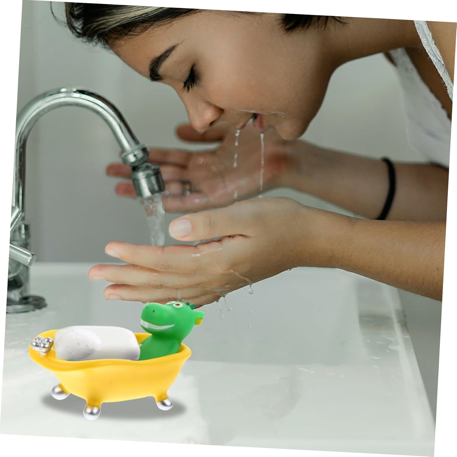 Cute Dinosaur Soap Dish Sponge_holder Small Box Drainage Design Boys and Girls