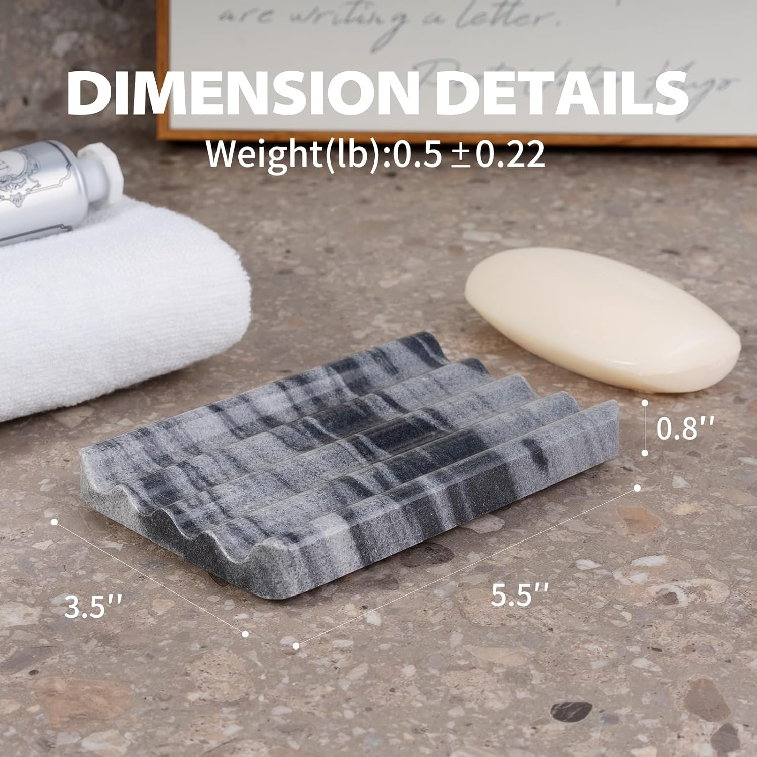 2 Pcs Marble Soap Dish Wave Design Kitchen Bathroom Organizer