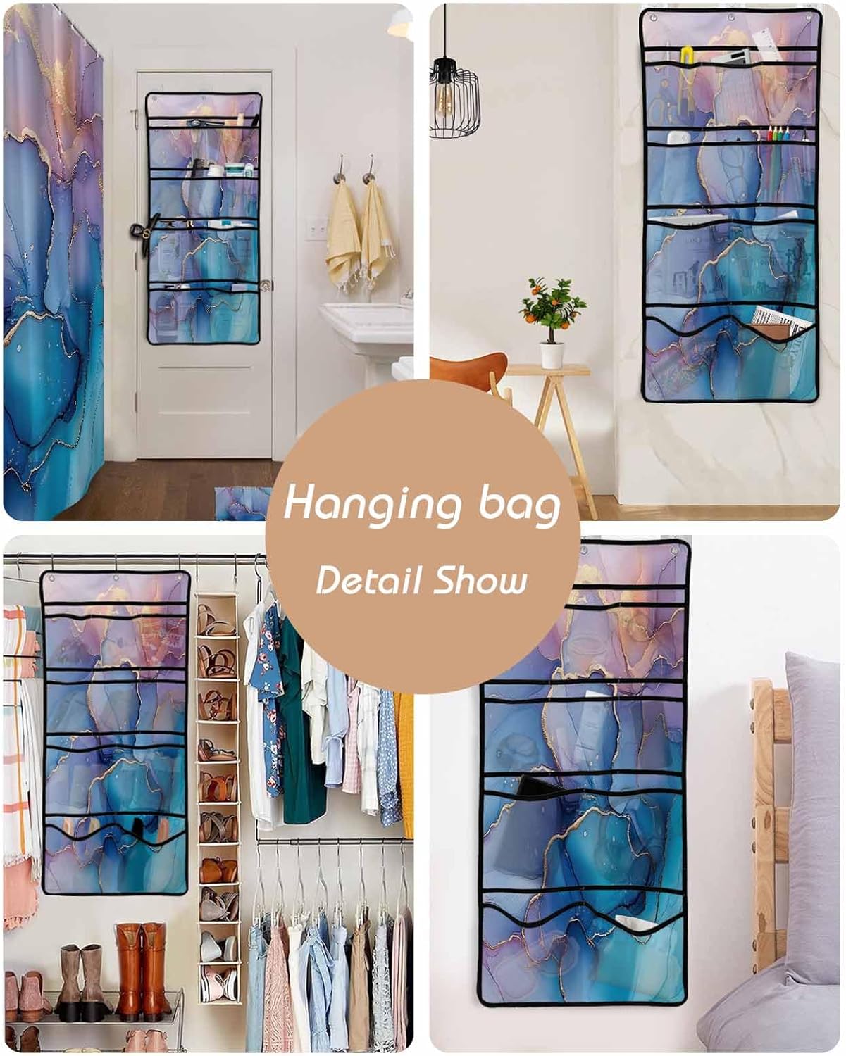 Stylish 10-Pocket Mesh Shower Organizer with Gradient Marble Texture