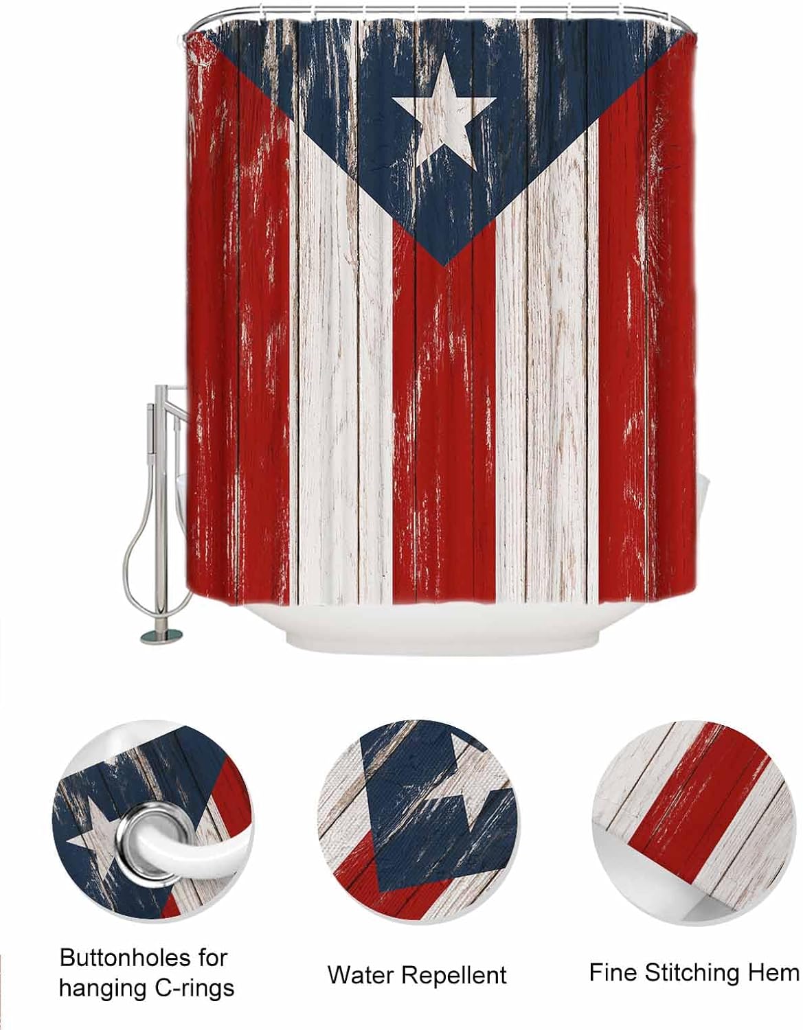 Herbed Puerto Rico Flag Water Proof ShowerCurtain Organizer Set with 10 Pockets