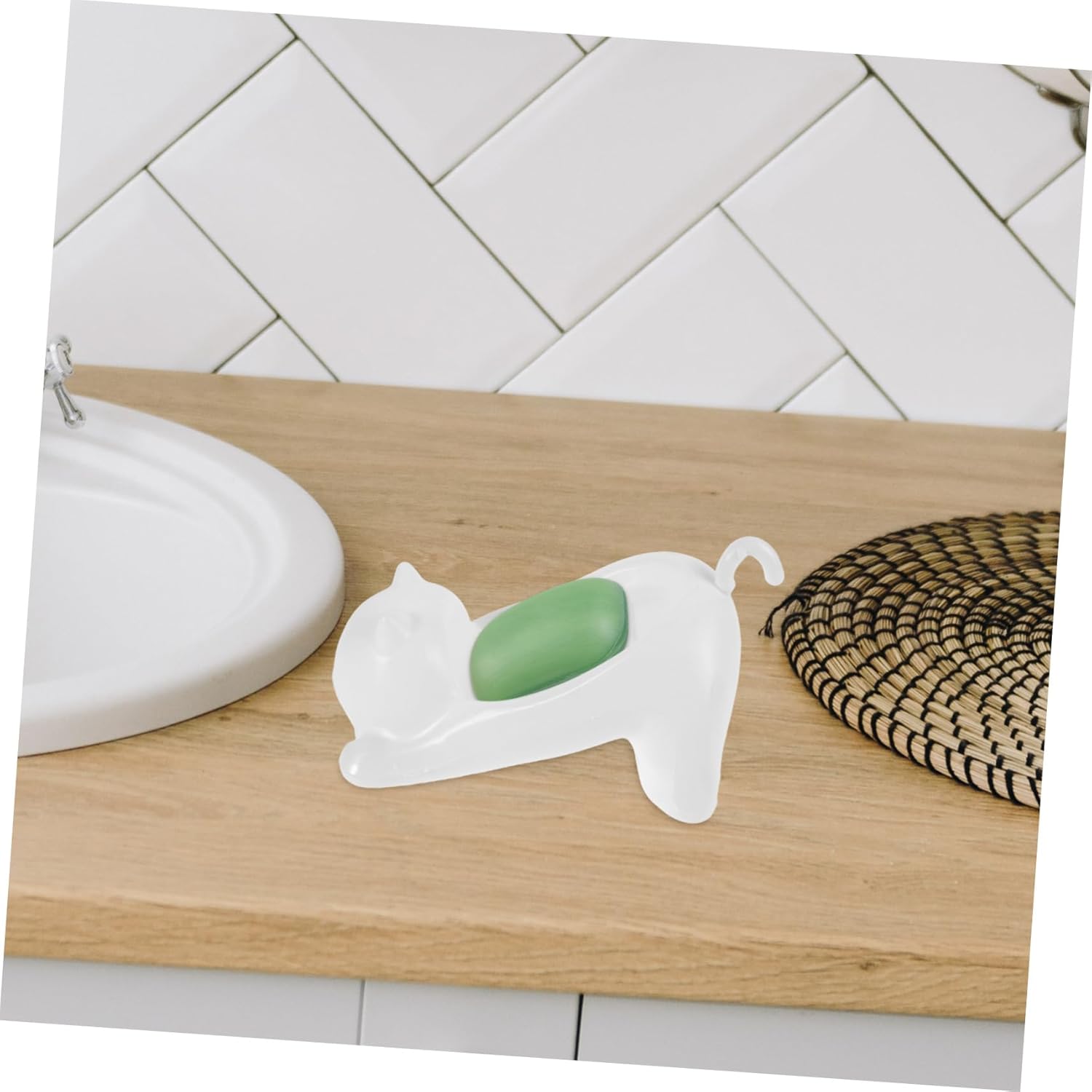 Cute Cat Soap Dish Self Draining Bathroom Holder