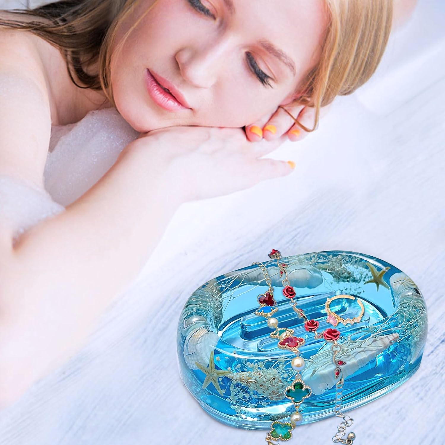 FONMY Acrylic Soap Dish with Nature Seashell Design