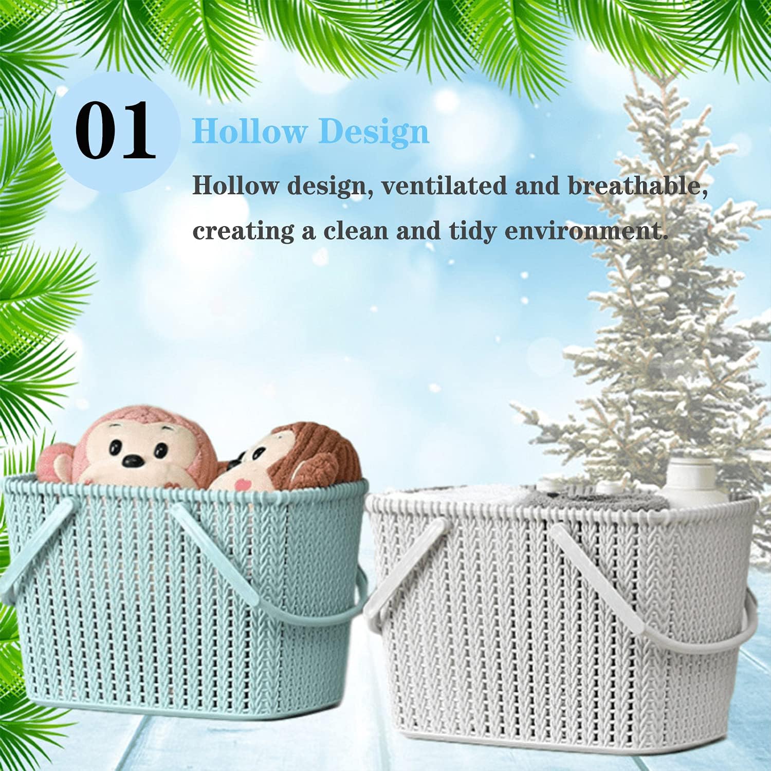 HOUZHeng Portable Rattan Shower Caddy with Dual Handles