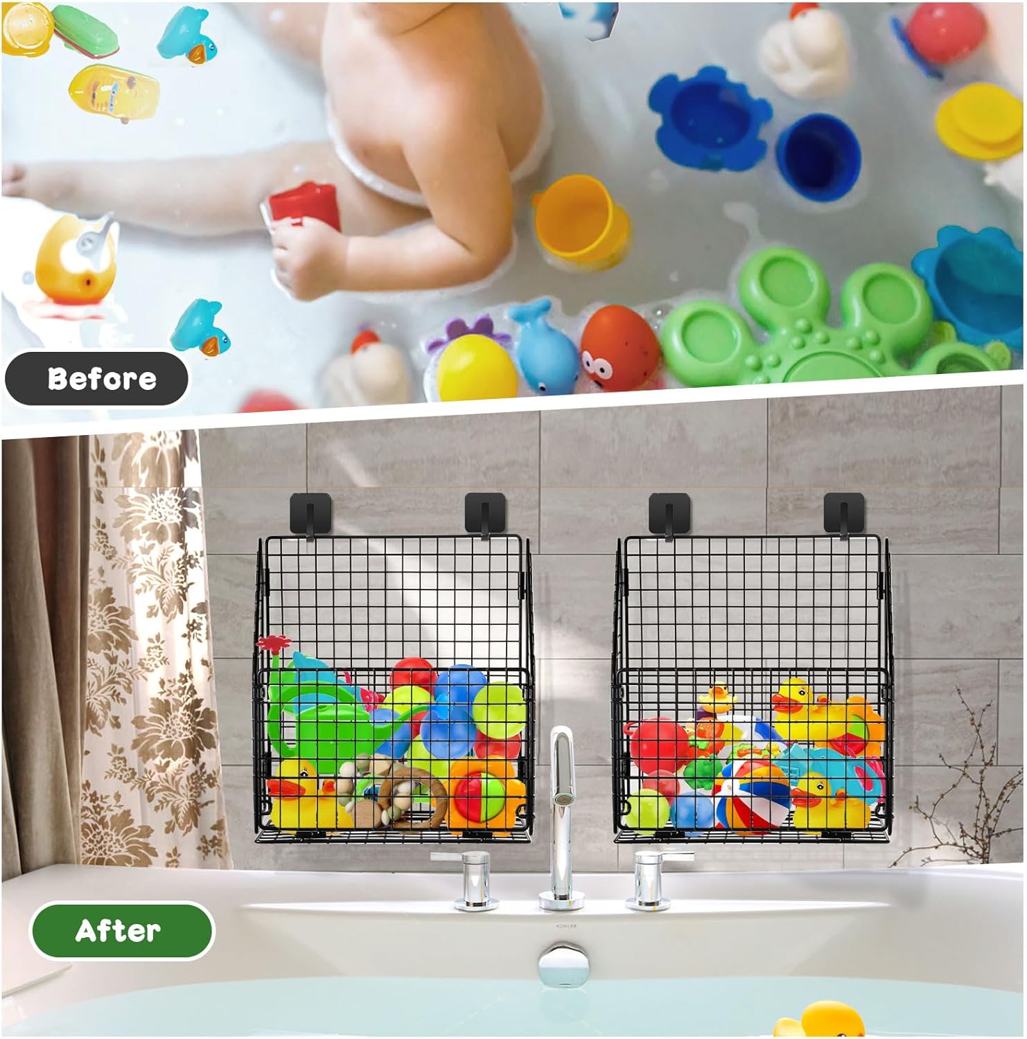 Greentainer Foldable Bath Toy Storage Basket