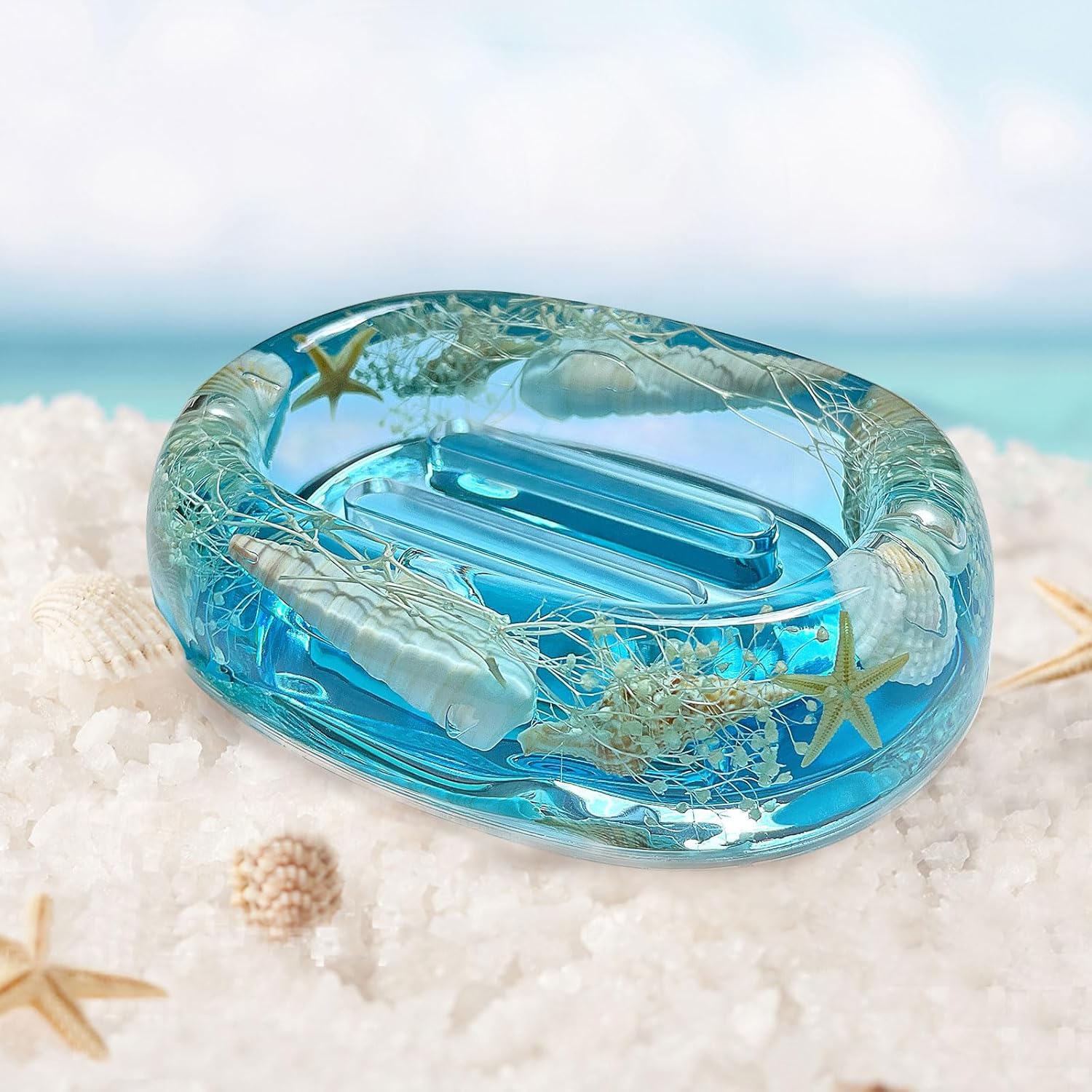 FONMY Acrylic Soap Dish with Nature Seashell Design