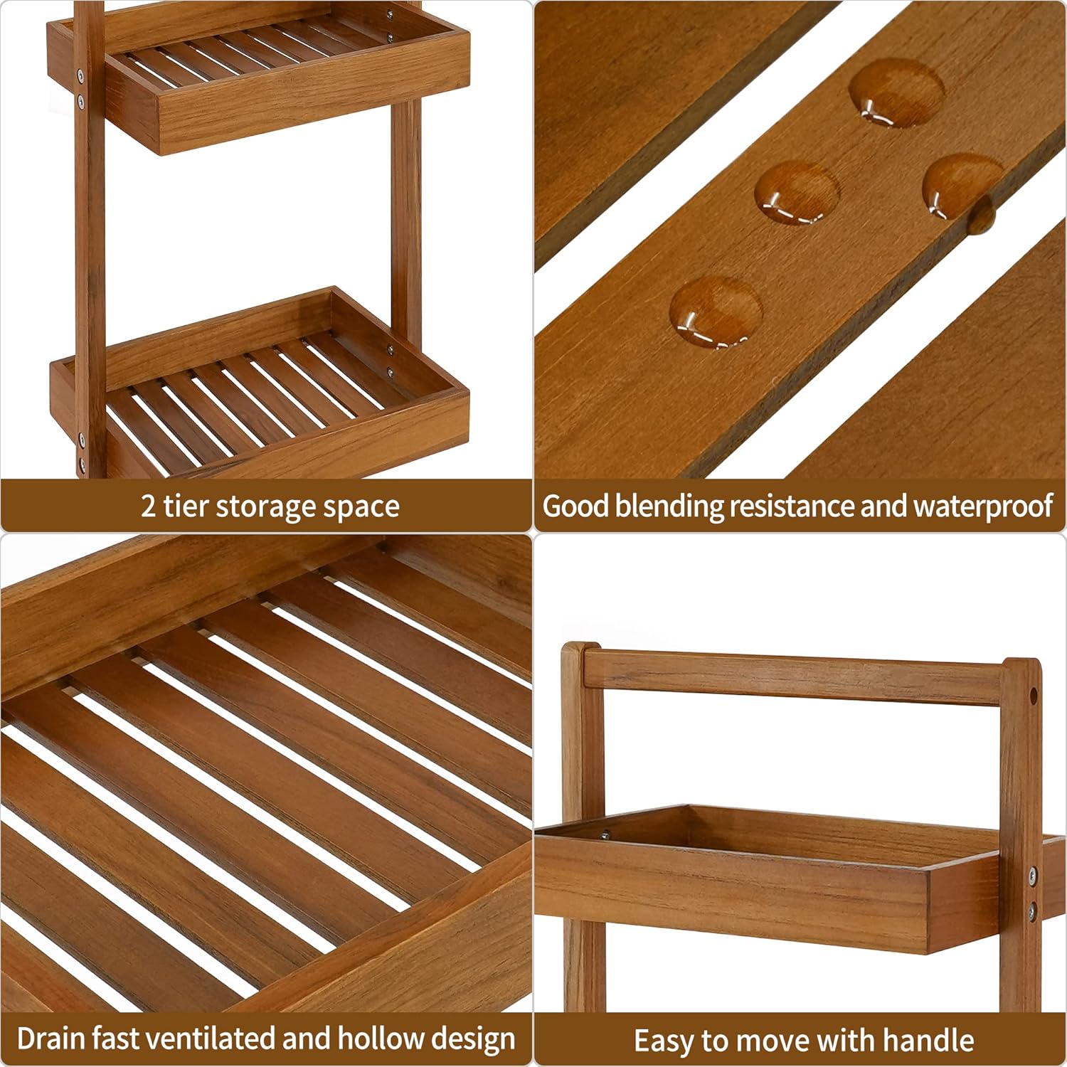 Utoplike Countertop Teak Wood Organizer