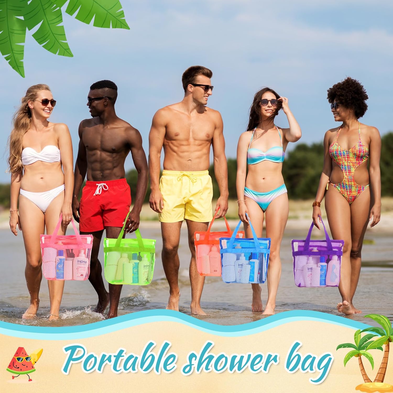 6PCS Mesh Shower Caddy with Zippers 2 Pockets