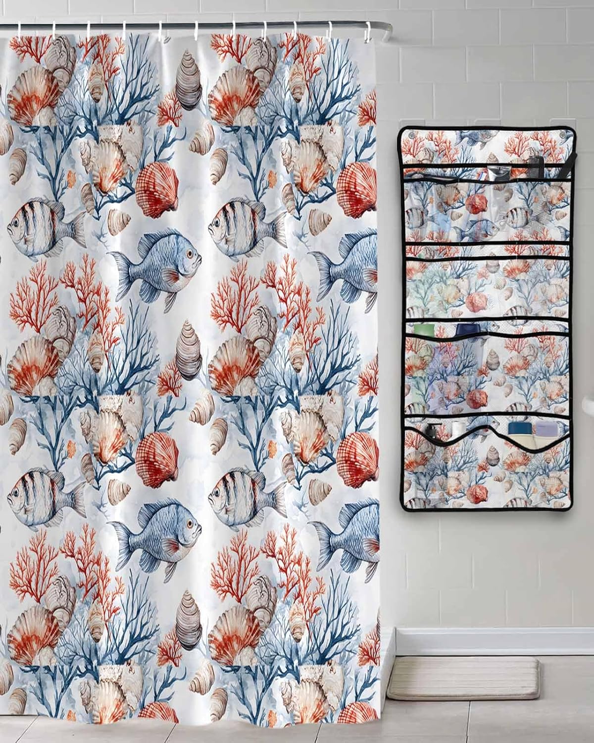 Shower Curtain Organizer Set - Waterproof Mesh Perfect For Bathroom Storage