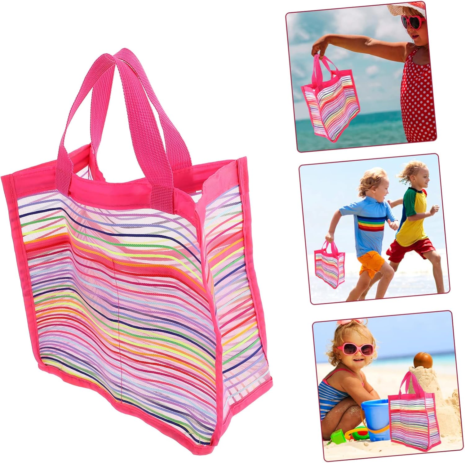 TOYANDONA Kids Beach Tote Bag with Mesh Lining