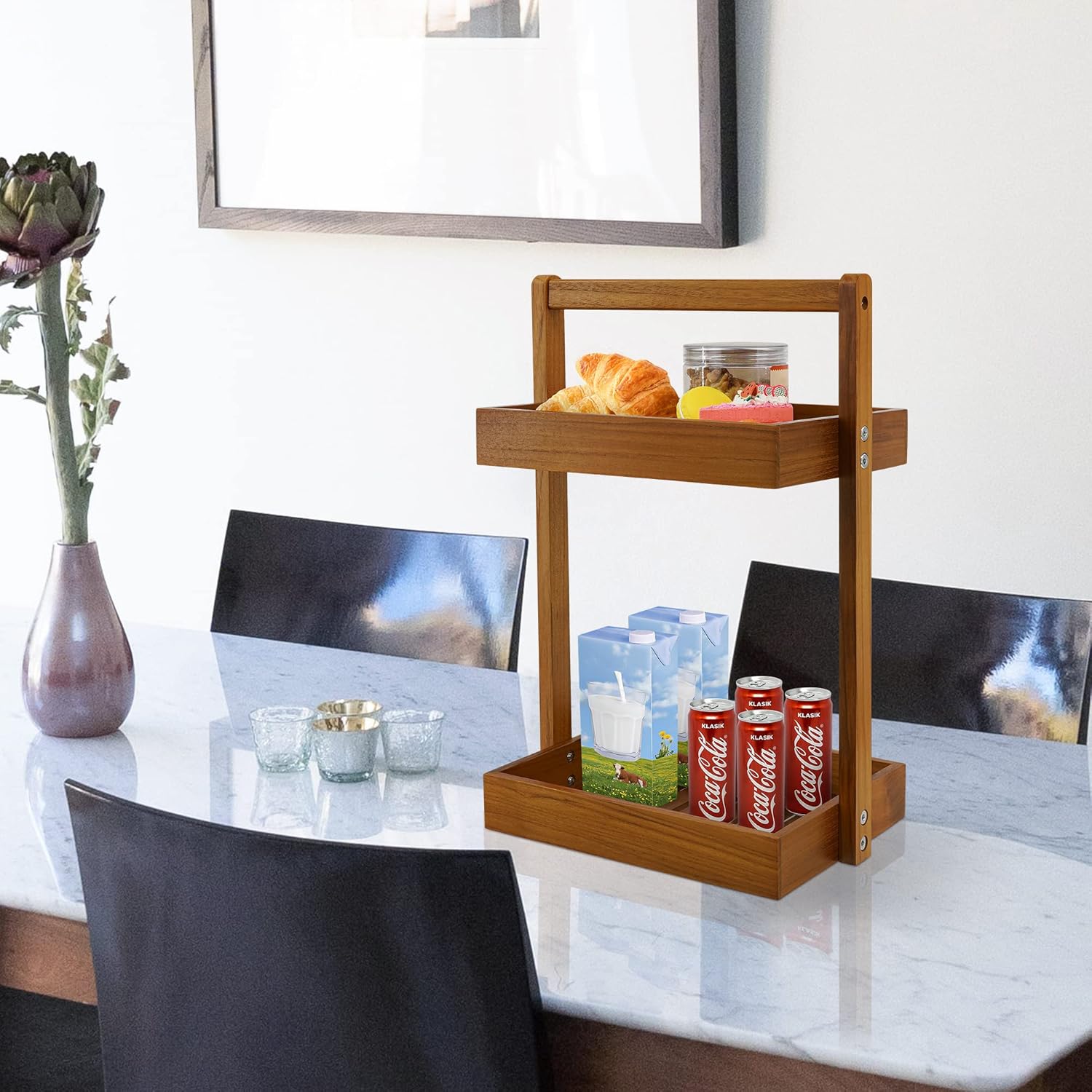 Utoplike Countertop Teak Wood Organizer